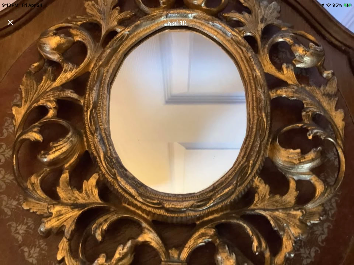 Vt Gold Col Gilt Filigree Metal Oval Vanity Mirror 🐞 - photo 3