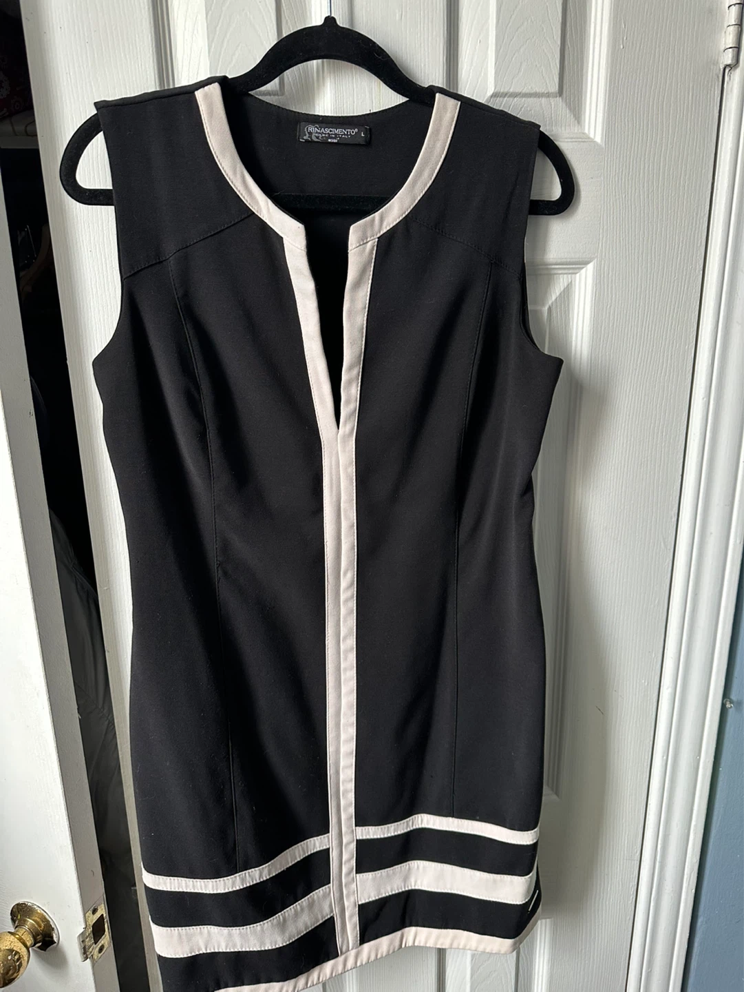 Rinascimento Black Sleeveless Dress with White Trim
