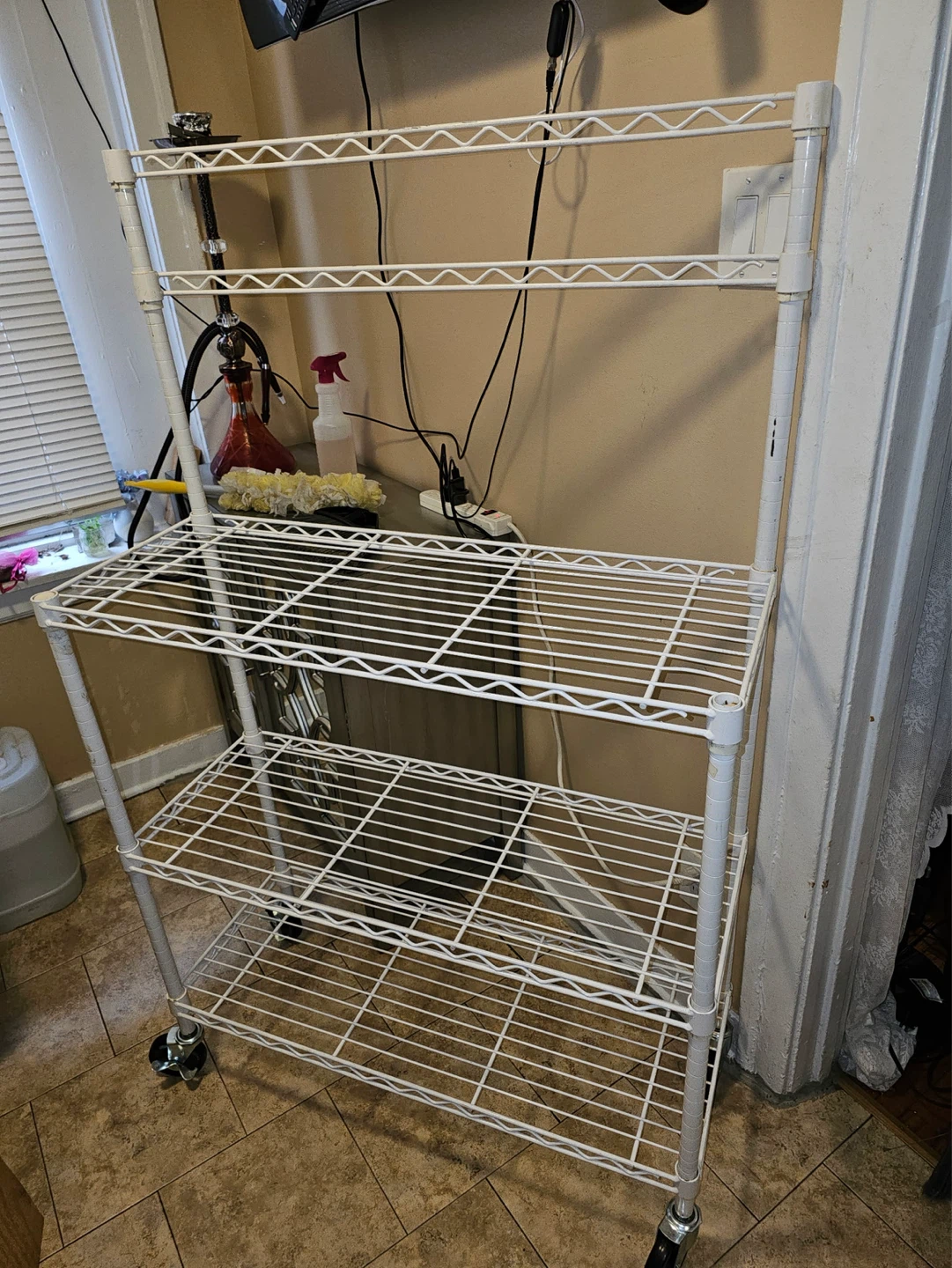 White Wire Shelving Unit on Wheels
