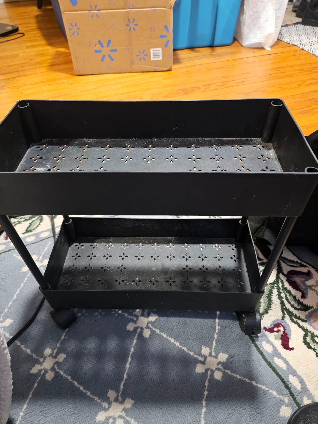 Black 2-Tier Rolling Utility Cart