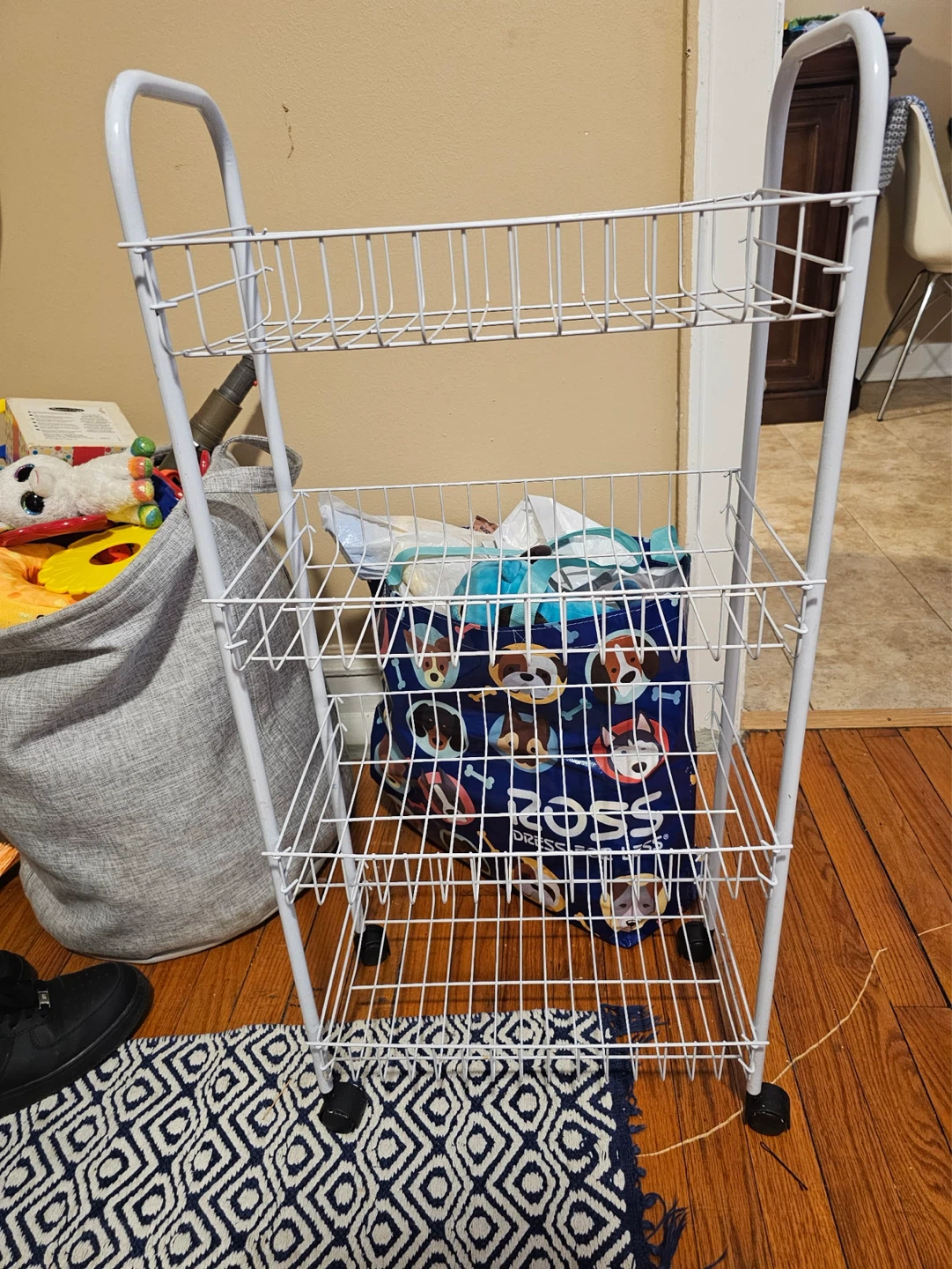 White 4-Tier Wire Storage Cart with Wheels