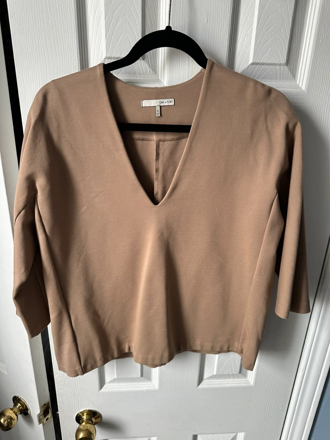 OAK + FORT Beige V-Neck Top - Size M