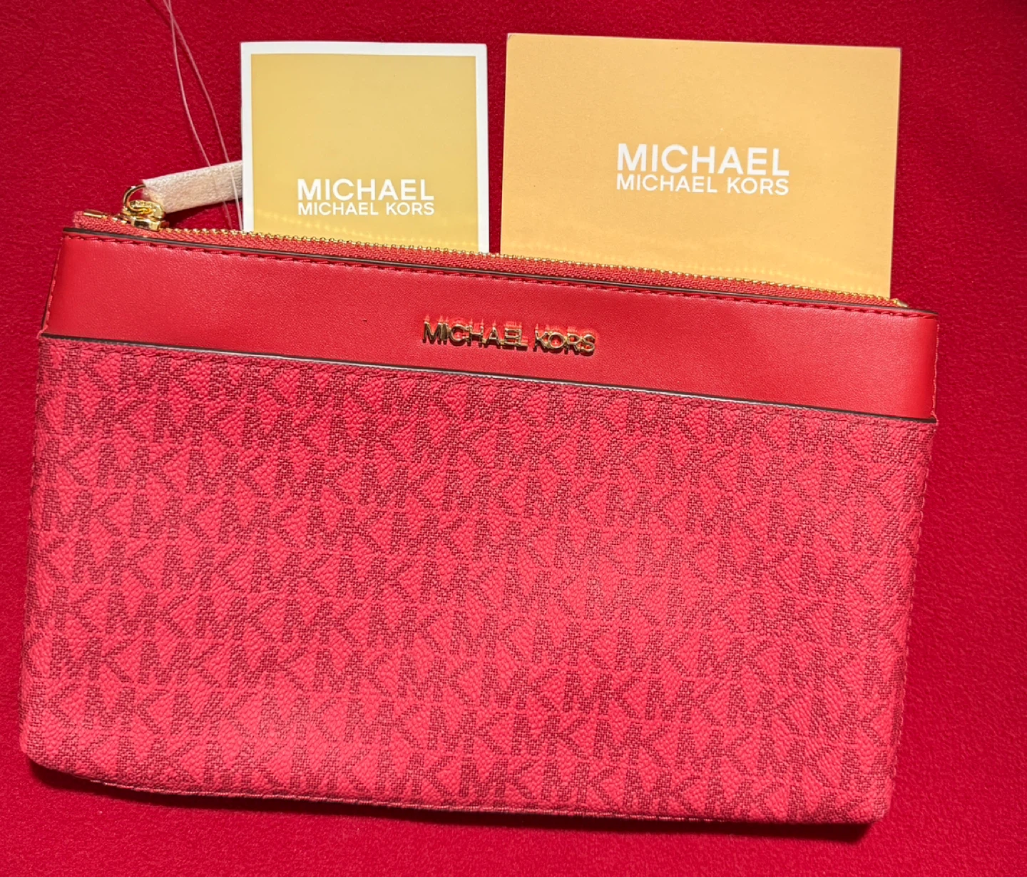 🌱 Michael Kors Tote Bag with Matching Wallet and Pouch - Red - photo 3