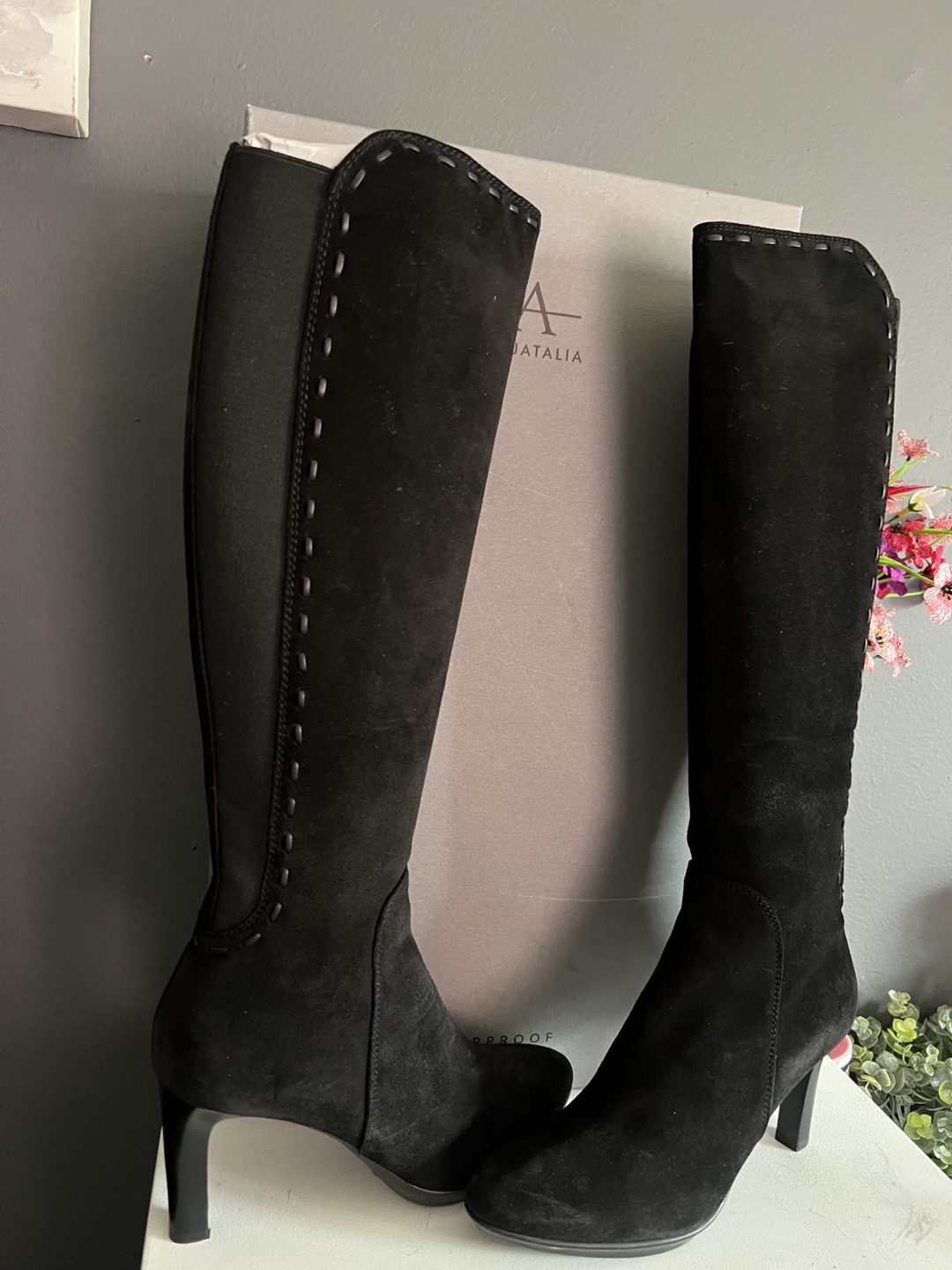 Aquatalia Black Suede Knee-High Boots