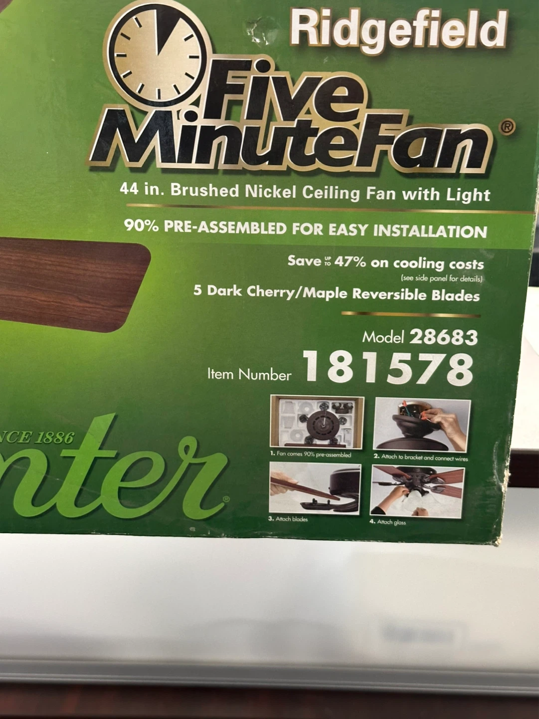 Hunter 44 in.Brushed Nickel Ceiling Fan with Light Model 28683 - photo 3