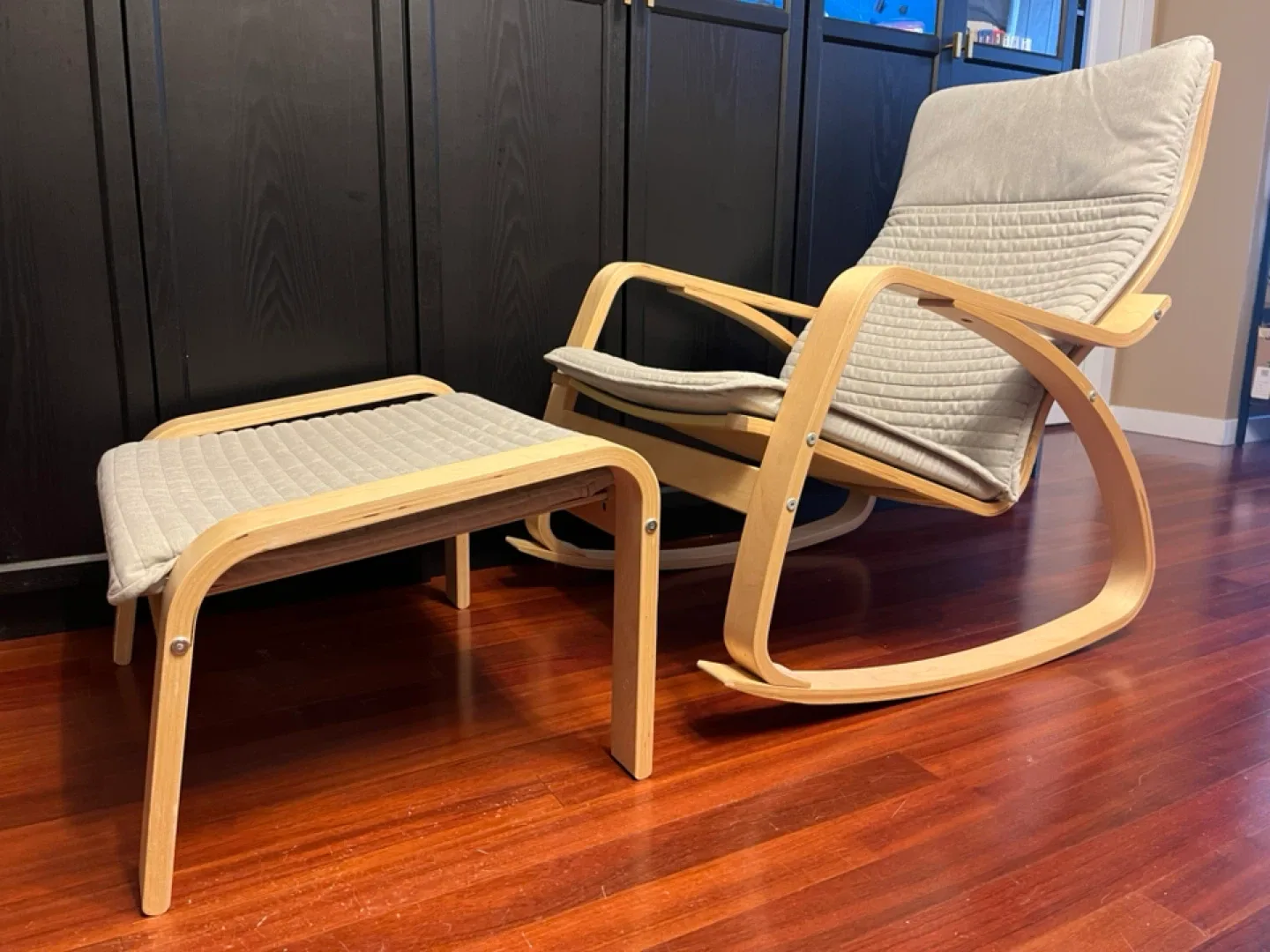 IKEA Poäng Rocking Chair and Ottoman Set - Grey