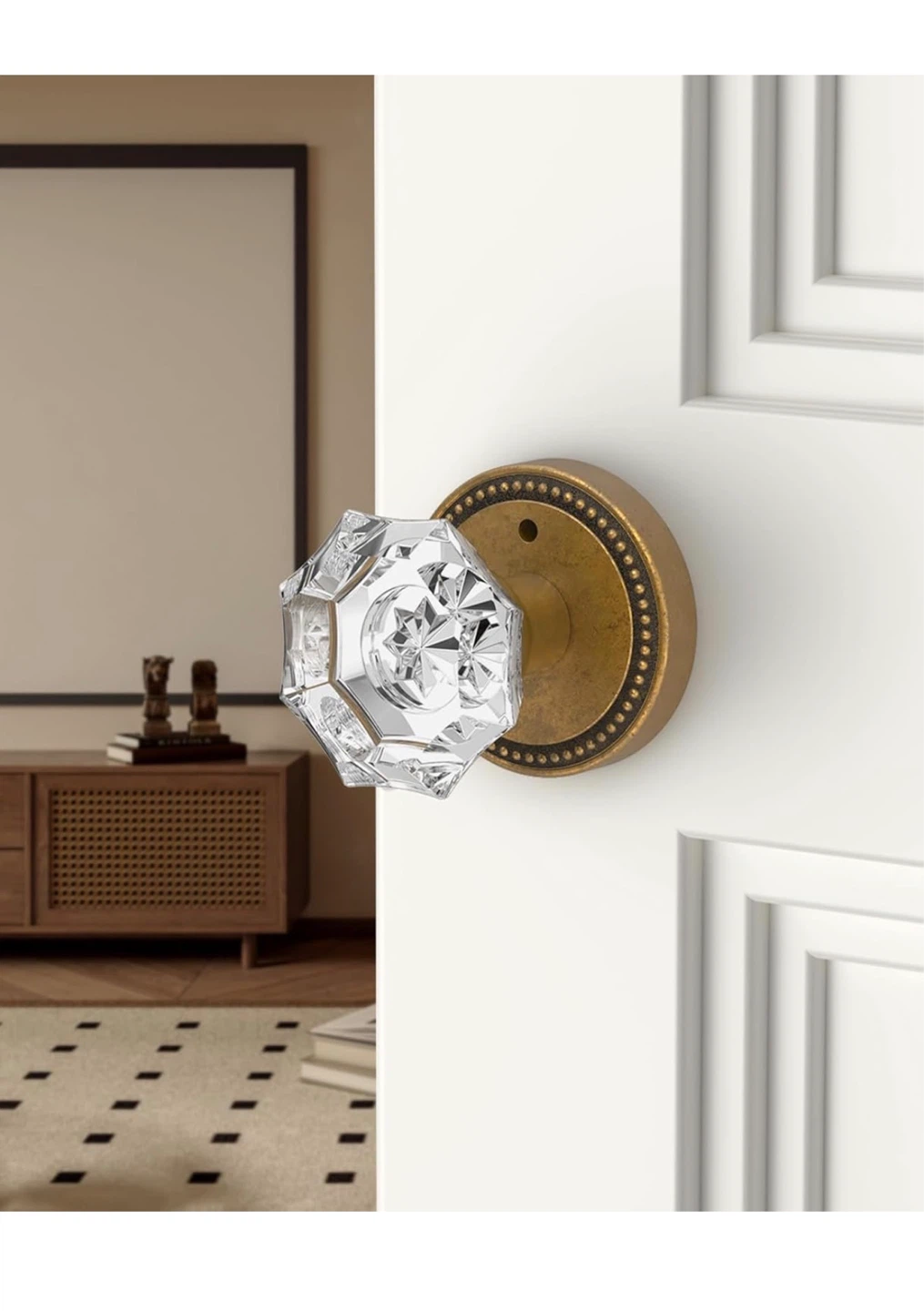 6 Pack Crystal Privacy Door Knobs with Lock - Antique Brass 6PA - photo 4