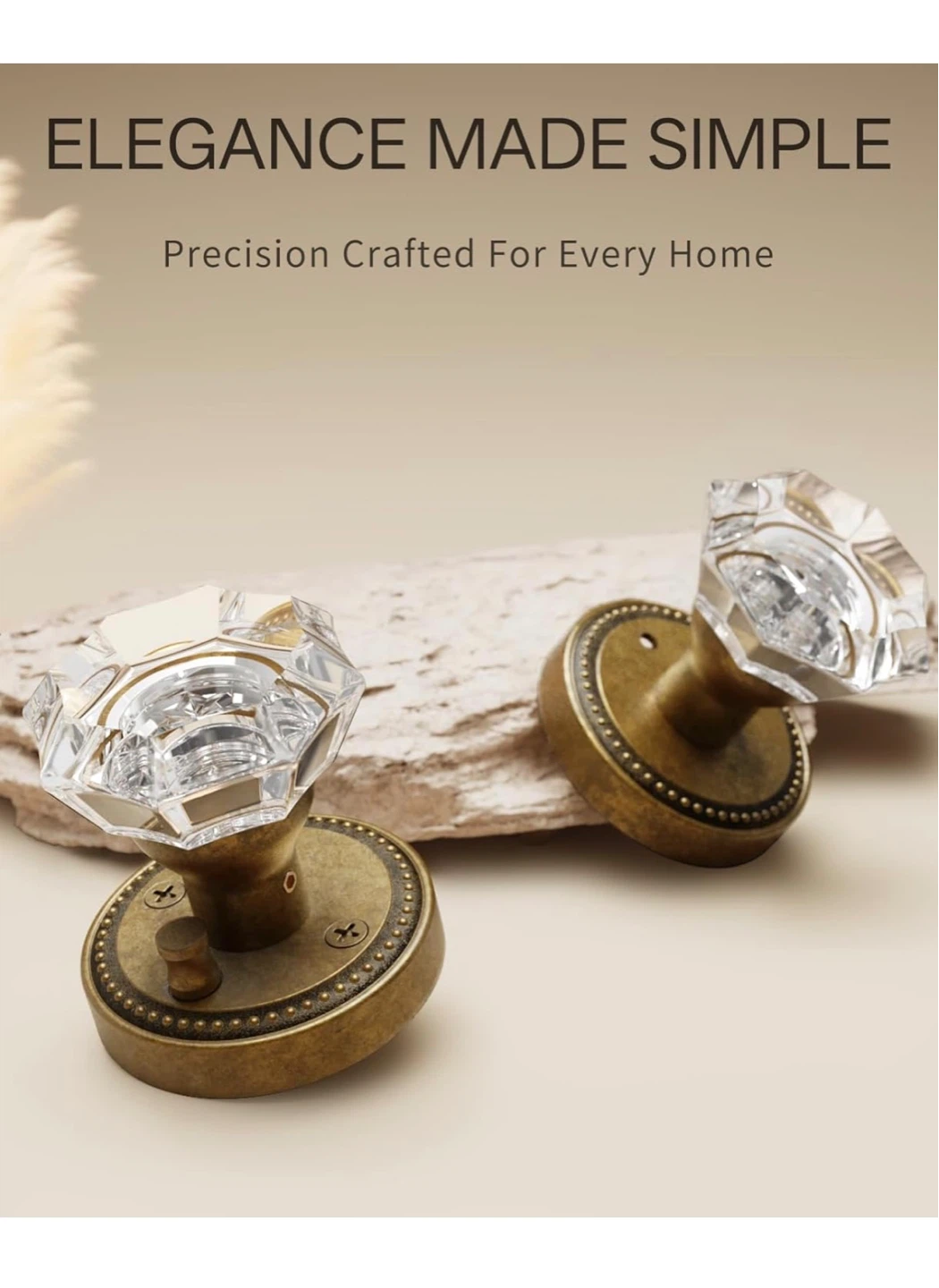 6 Pack Crystal Privacy Door Knobs with Lock - Antique Brass 6PA - photo 3