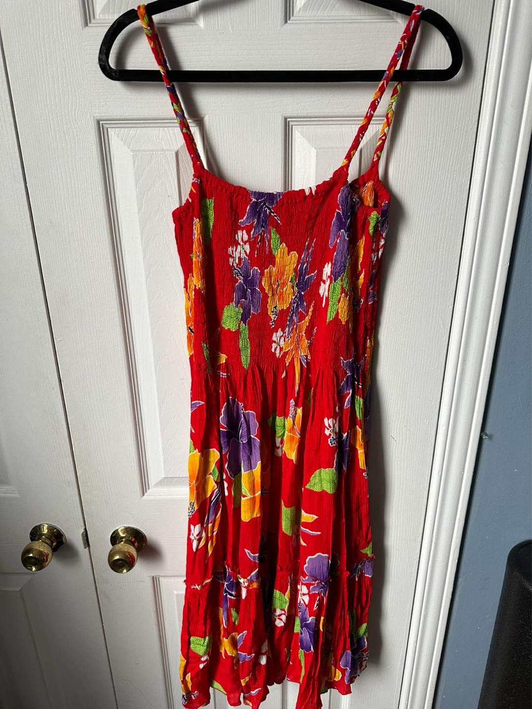Red Floral Rayon Maxi Dress L/XL