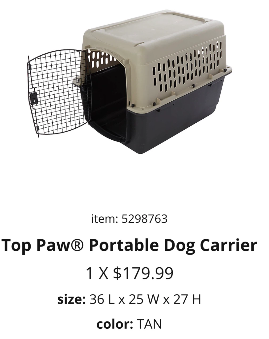 Large Dog Crate Carrier - Tan