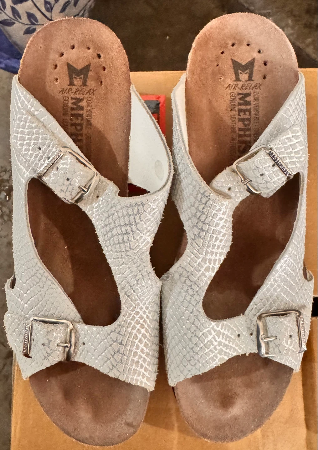 Mephisto Air-Relax White Snakeskin Mules Size 40