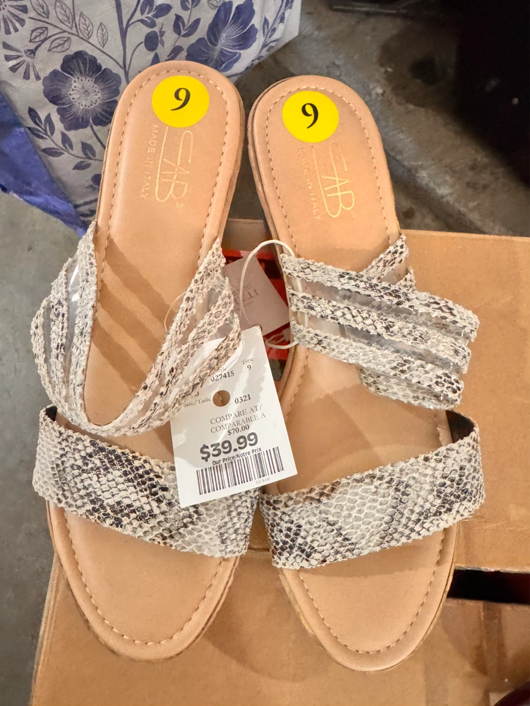 AB Italy Wedge Sandals Size 9 Snake Print