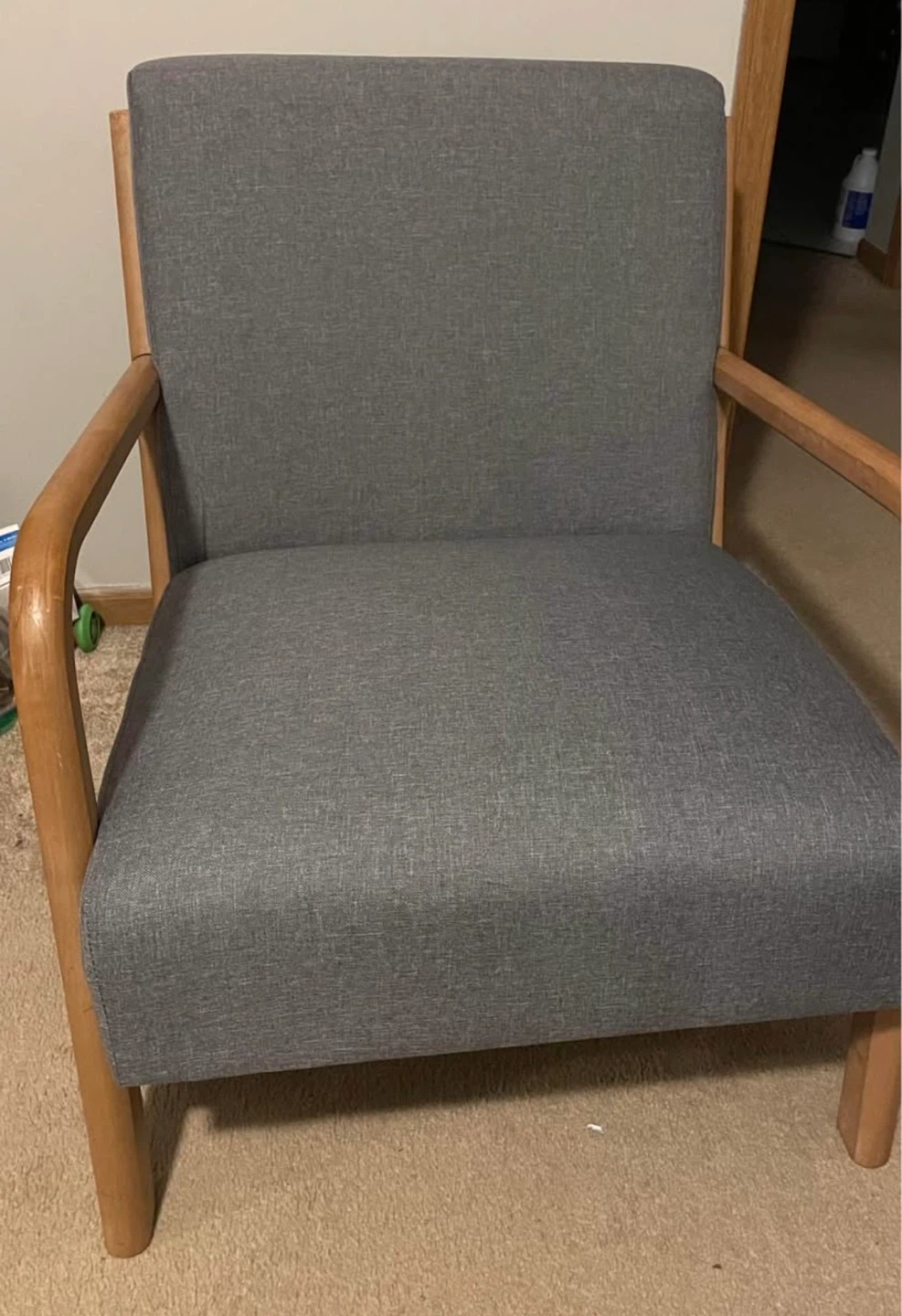Gray Armchair with Wood Frame