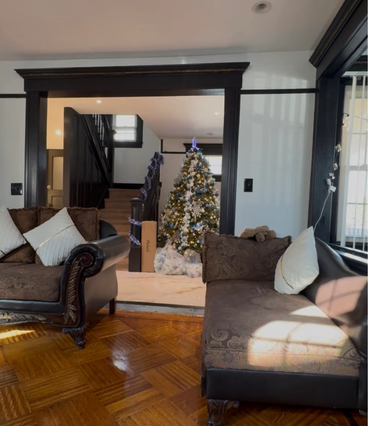 Brown Damask Sofa and Loveseat Set