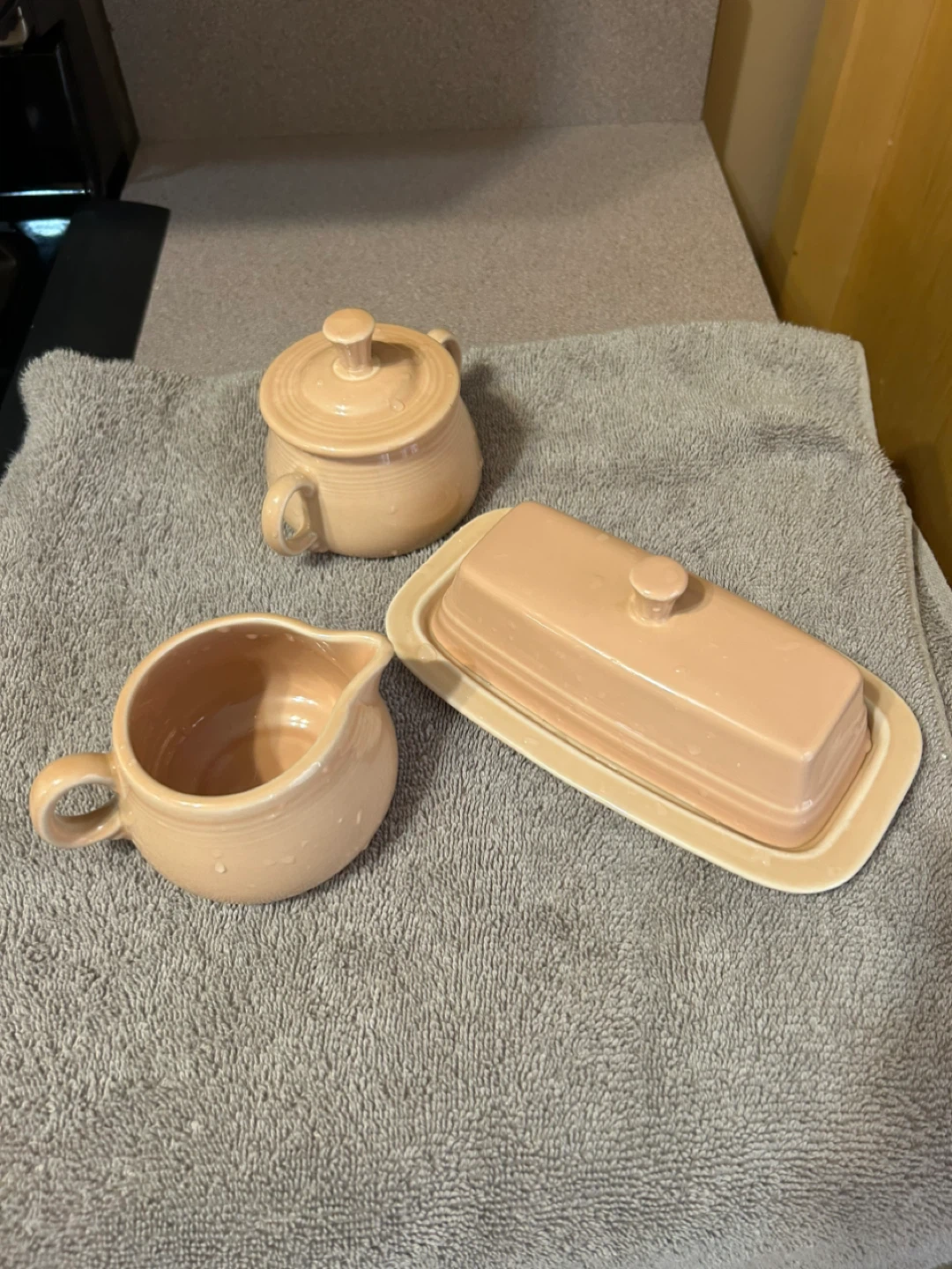 Ceramic Creamer, Sugar Bowl, and Butter Dish Set