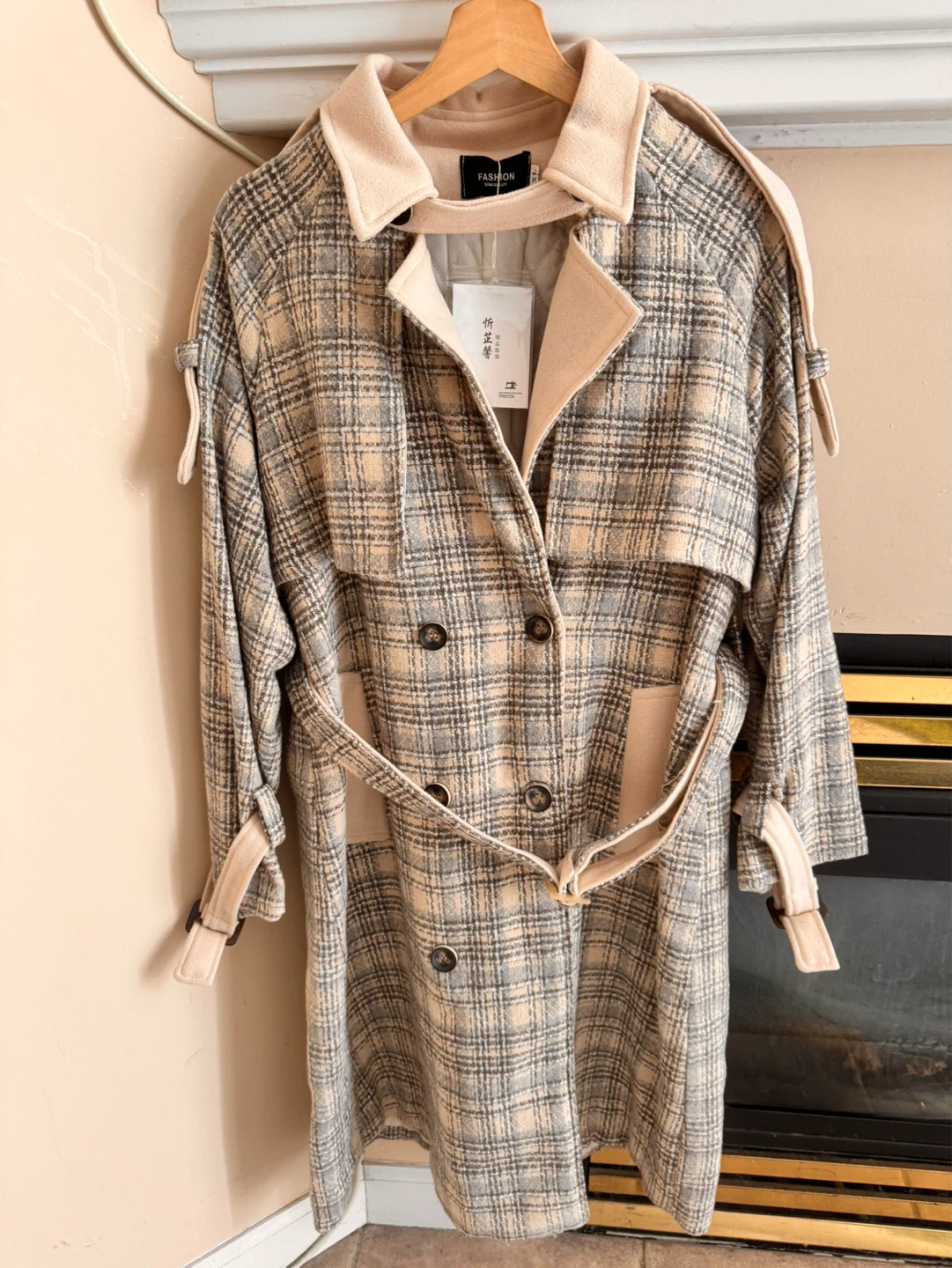 Fashion Star Quality Plaid Trench Coat XL