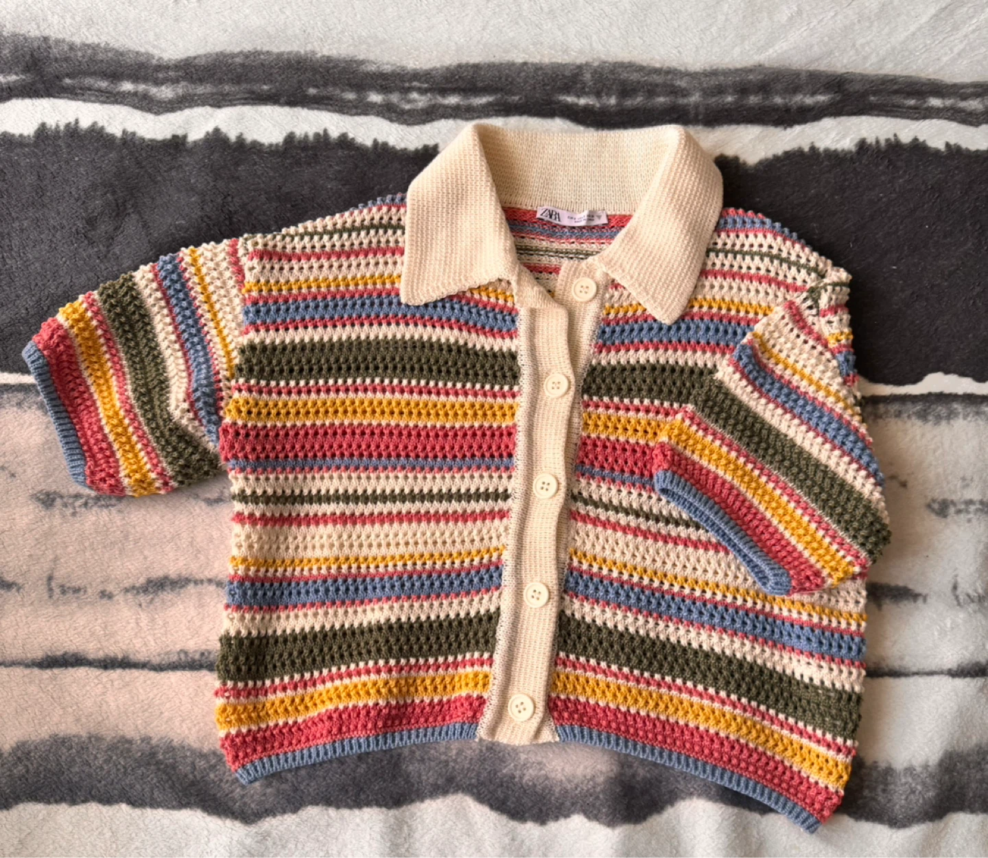 ZARA Striped Crochet Button-Up Shirt