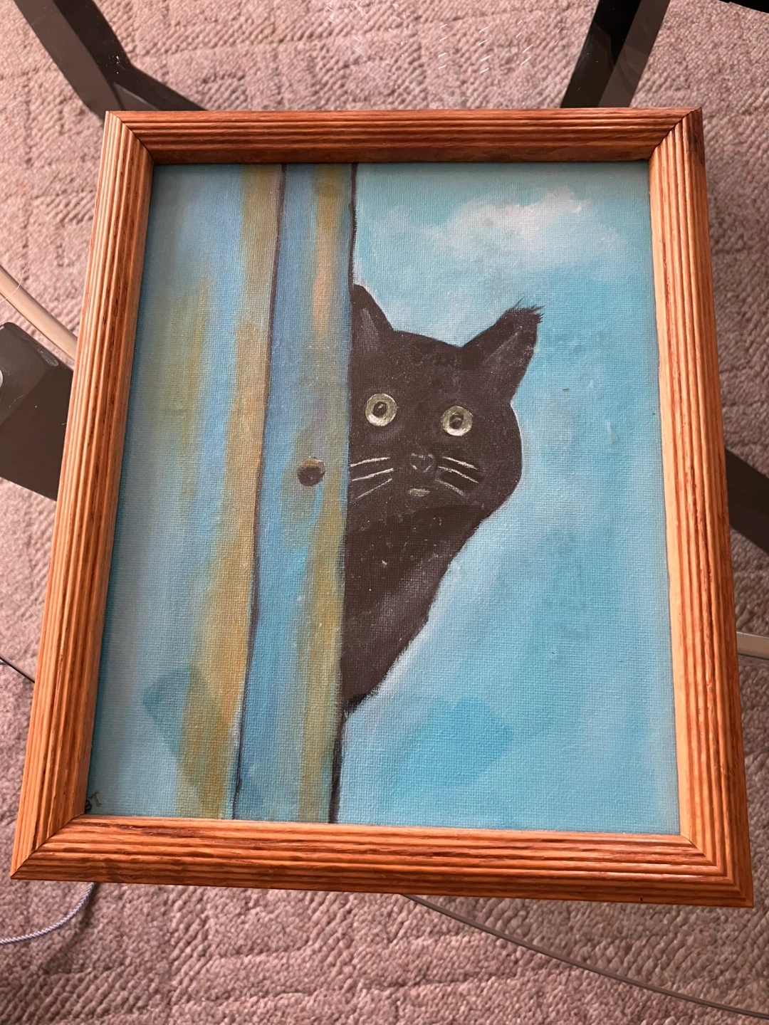 Framed Black Cat Painting