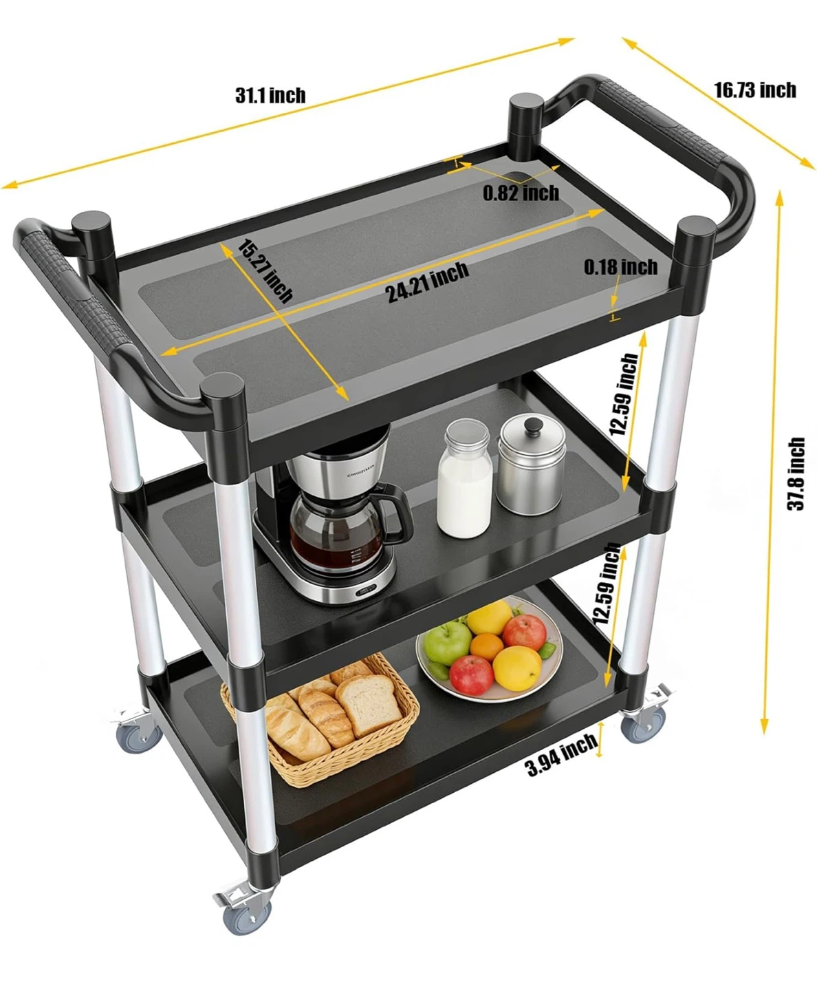 3-Tier Rolling Utility Cart with Wheels - photo 2