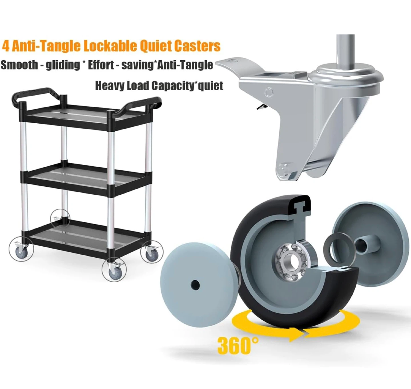 3-Tier Rolling Utility Cart with Wheels - photo 4