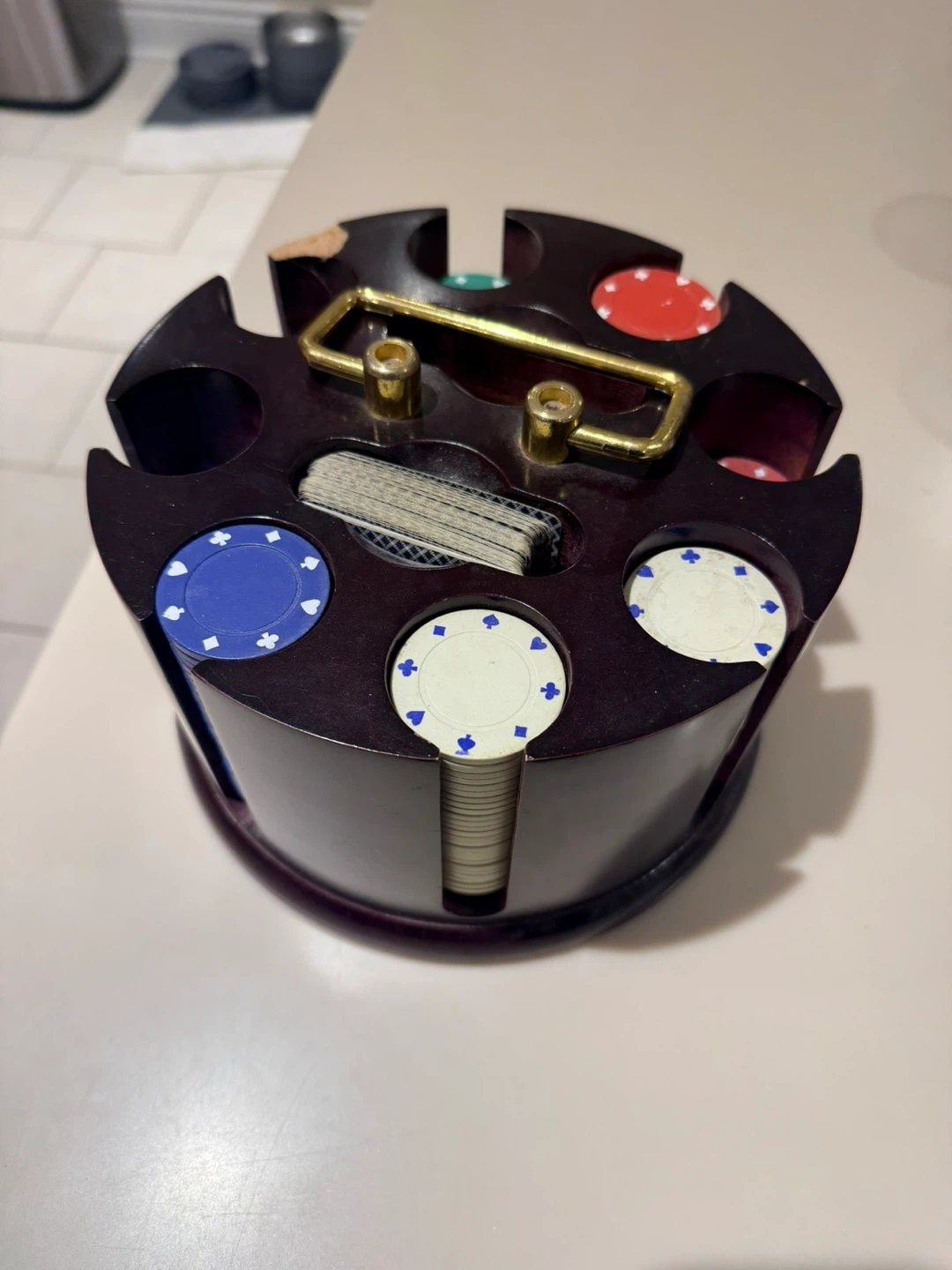 Wooden Poker Chip and Card Holder