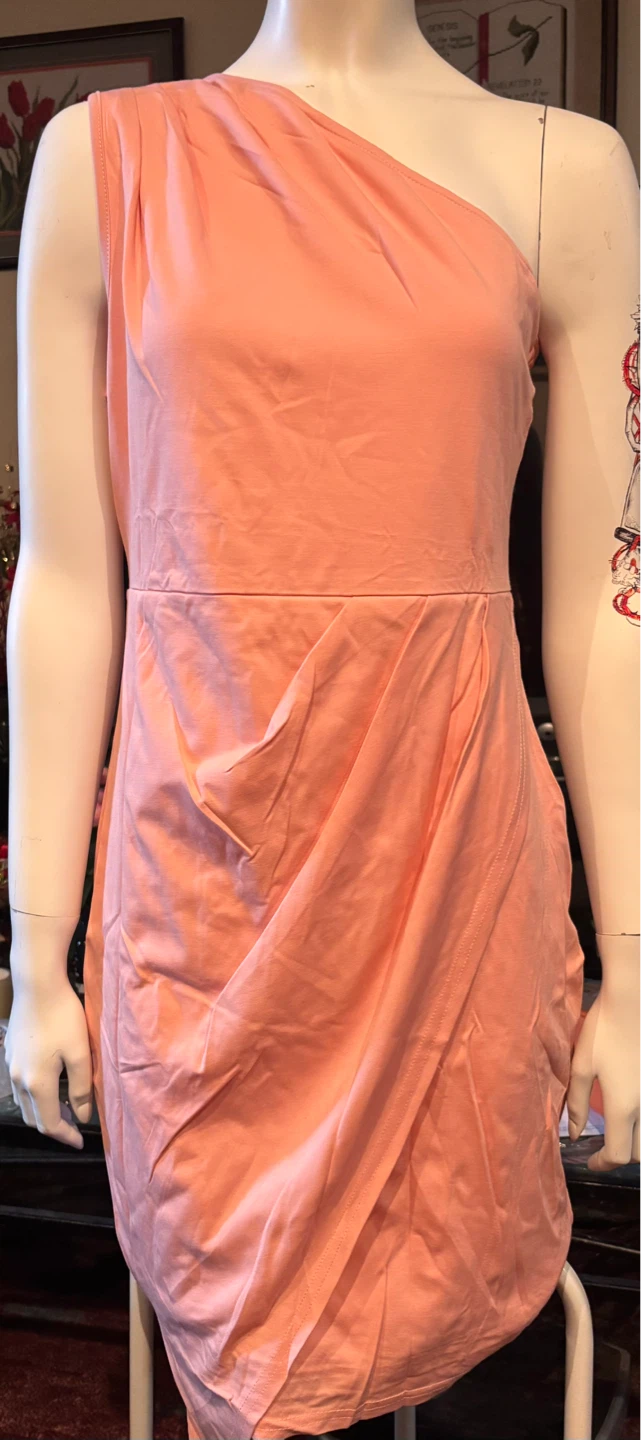 Prettygarden Peach One-Shoulder Ruched Dress