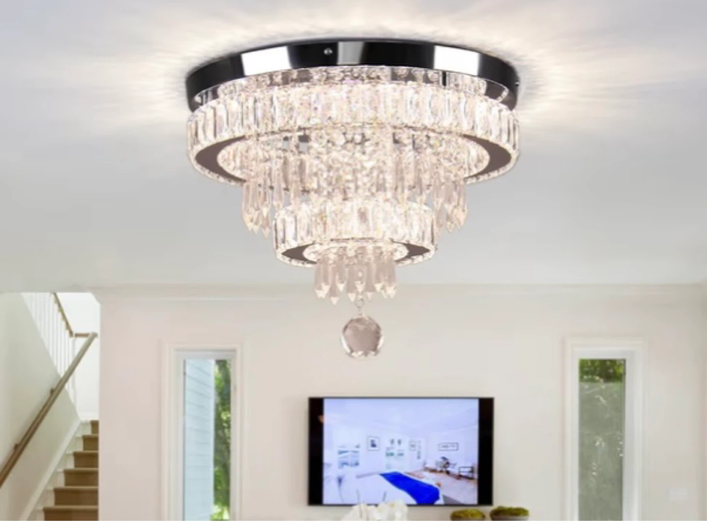 Crystal Chandelier Flush Mount Ceiling Light Fixture - photo 5