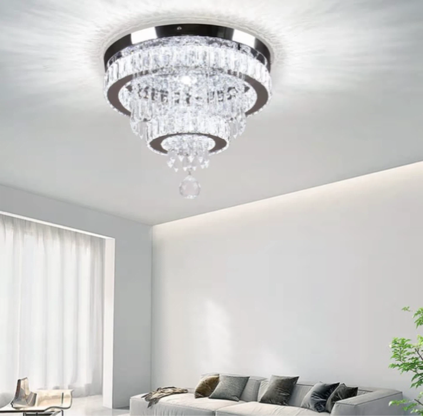 Crystal Chandelier Flush Mount Ceiling Light Fixture
