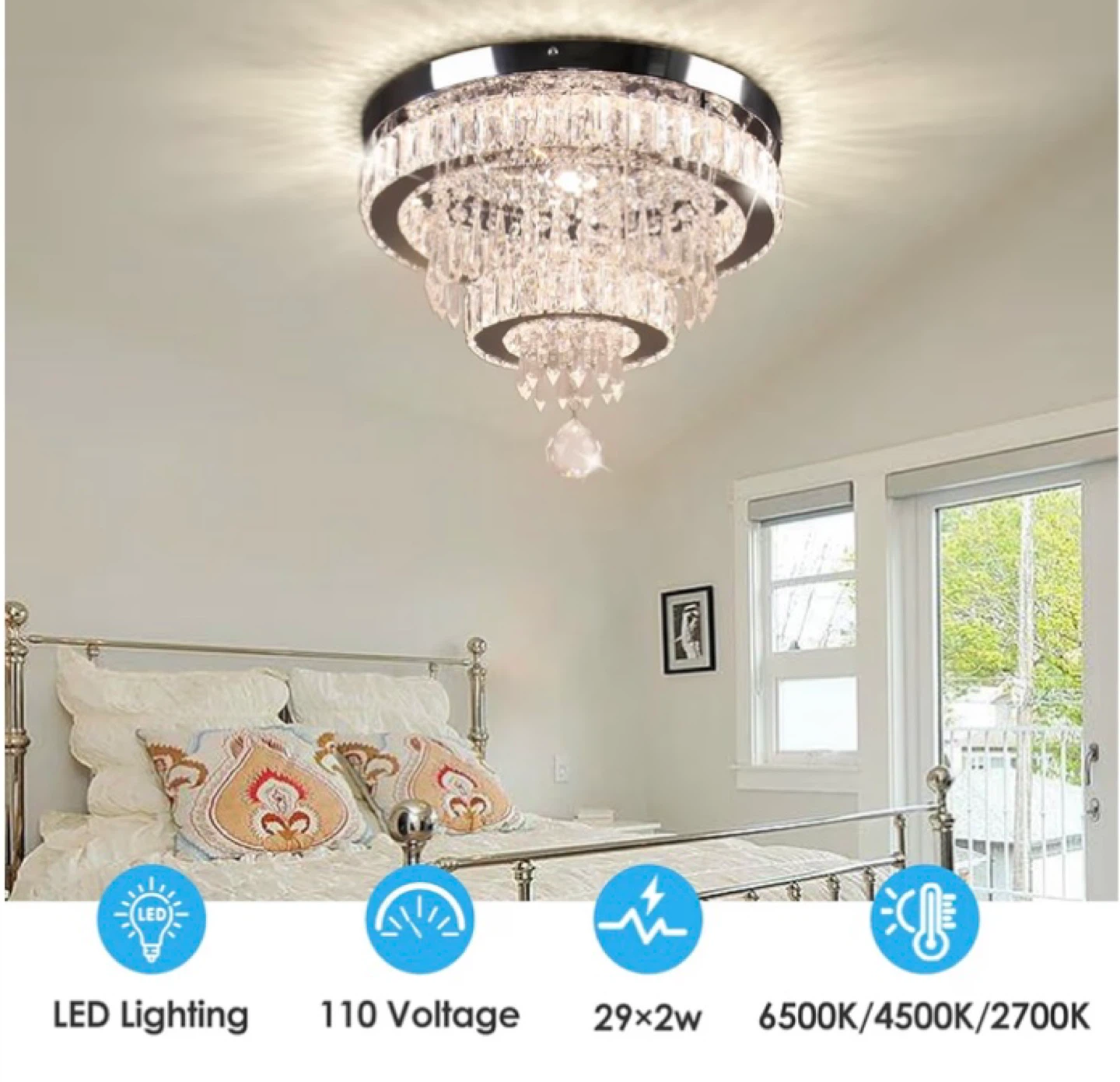Crystal Chandelier Flush Mount Ceiling Light Fixture - photo 4