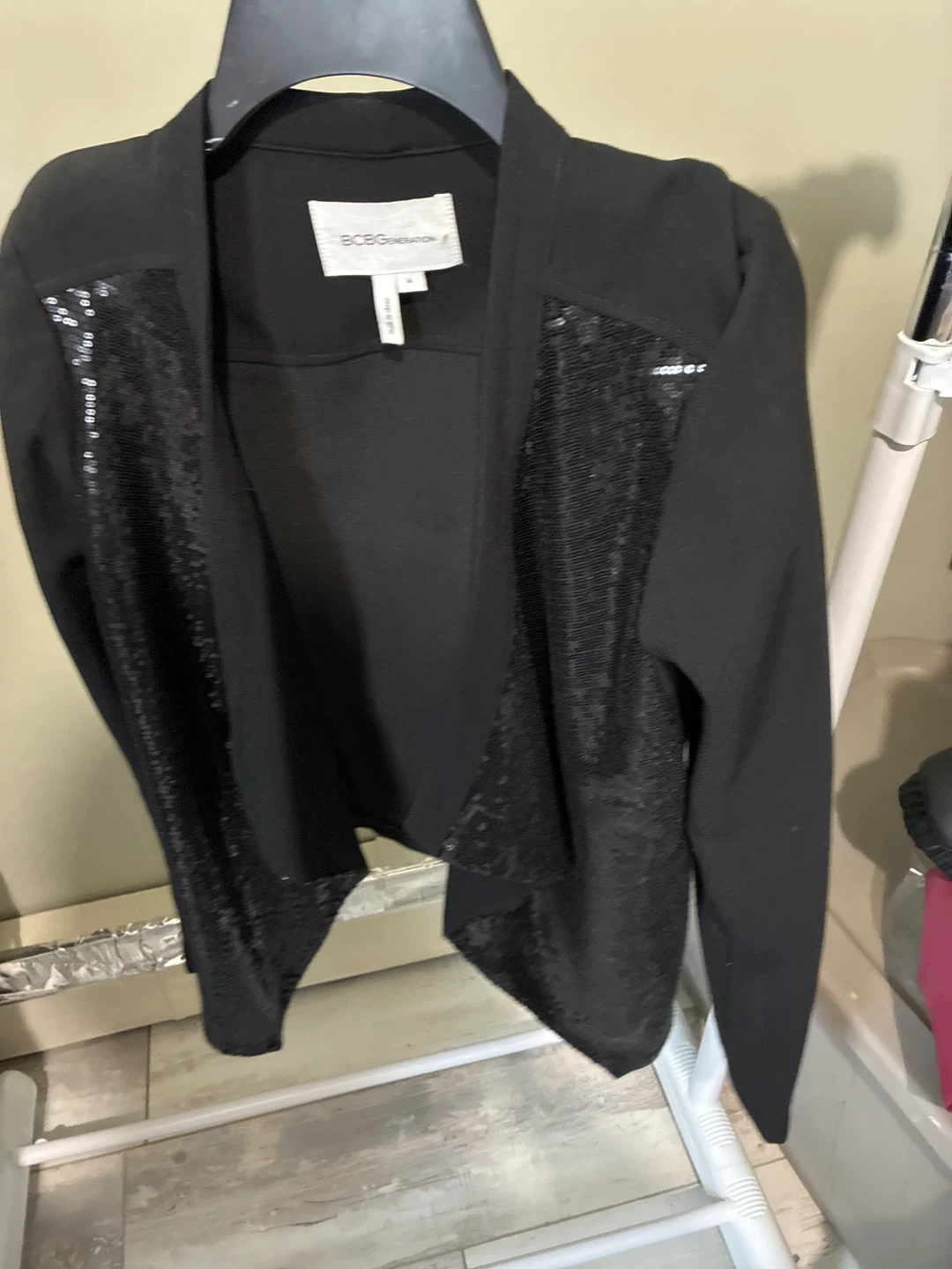 BCBGMAXAZRIA Black Sequin Detail Open Front Jacket - photo 2