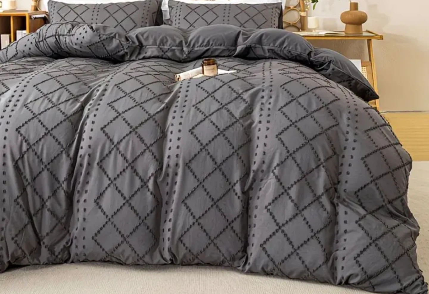 Double size Grey Diamond Pattern Duvet Cover Set - photo 2