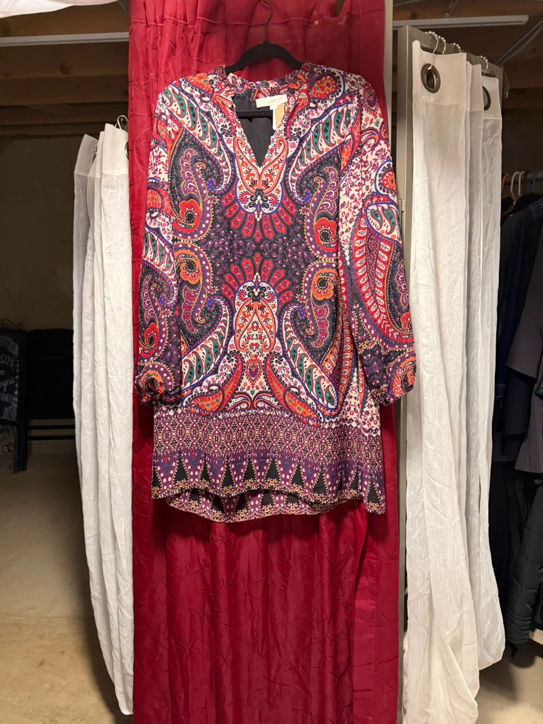 LOFT Paisley Print Long Sleeve V-Neck Dress Size M - photo 2