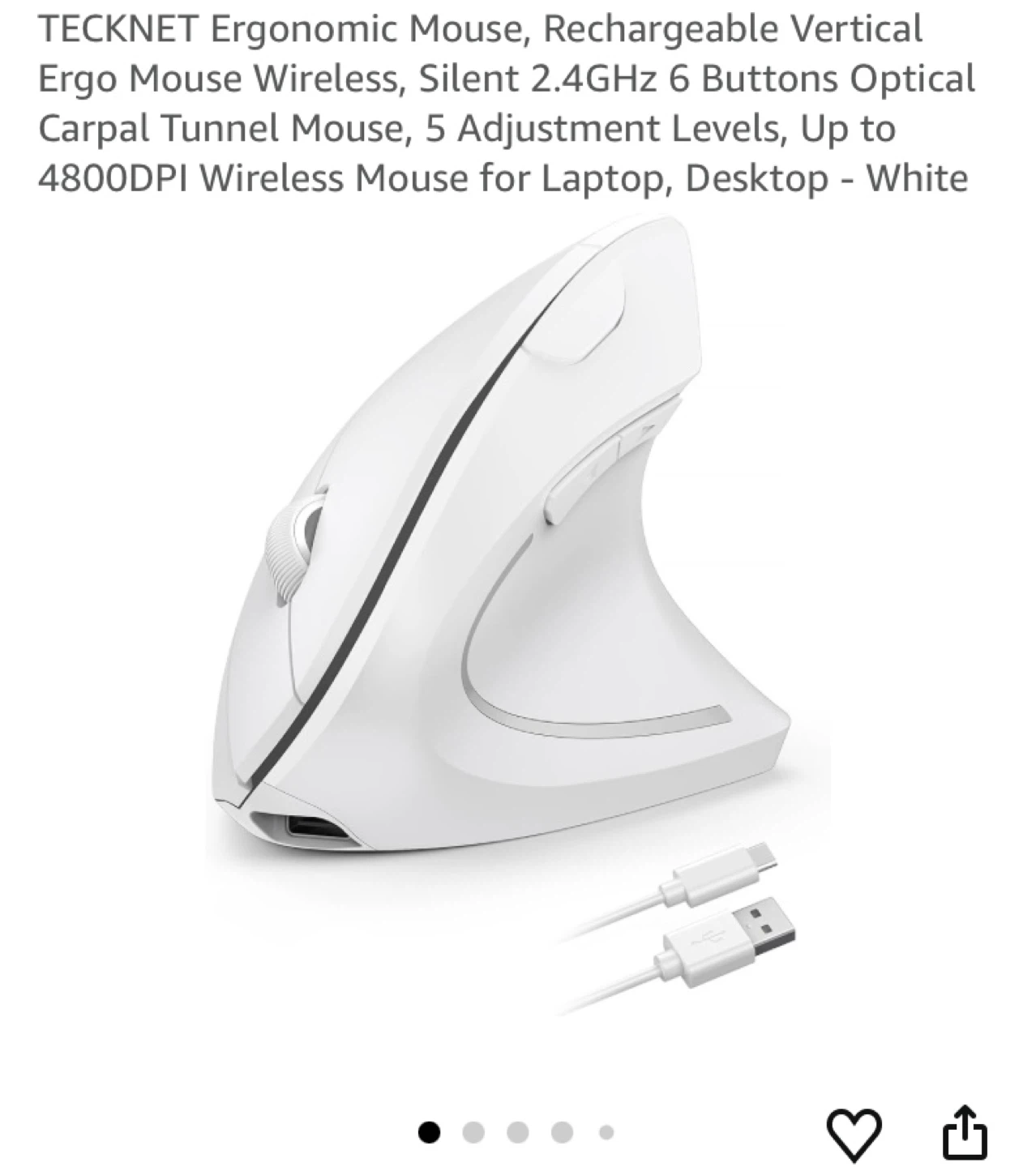 TECKNET Ergonomic Vertical Wireless Mouse - White - photo 4