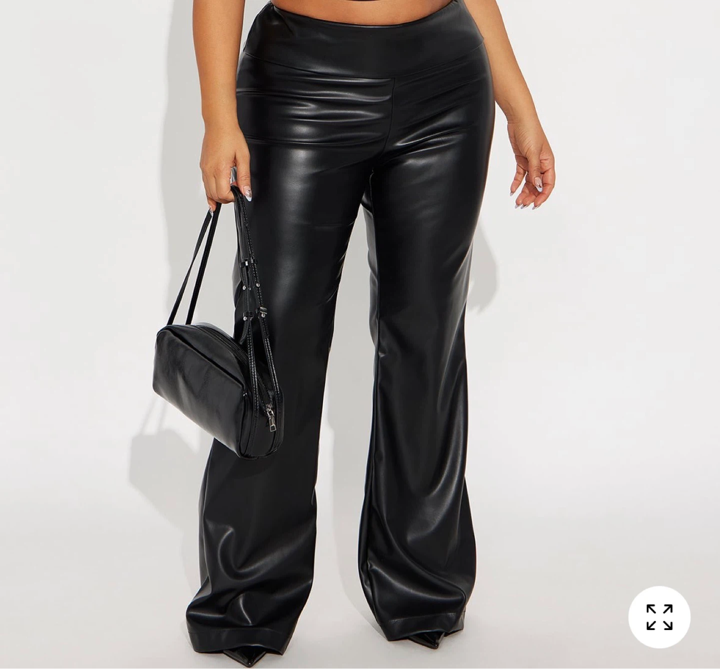 Black Faux Leather Wide Leg Pants - photo 2