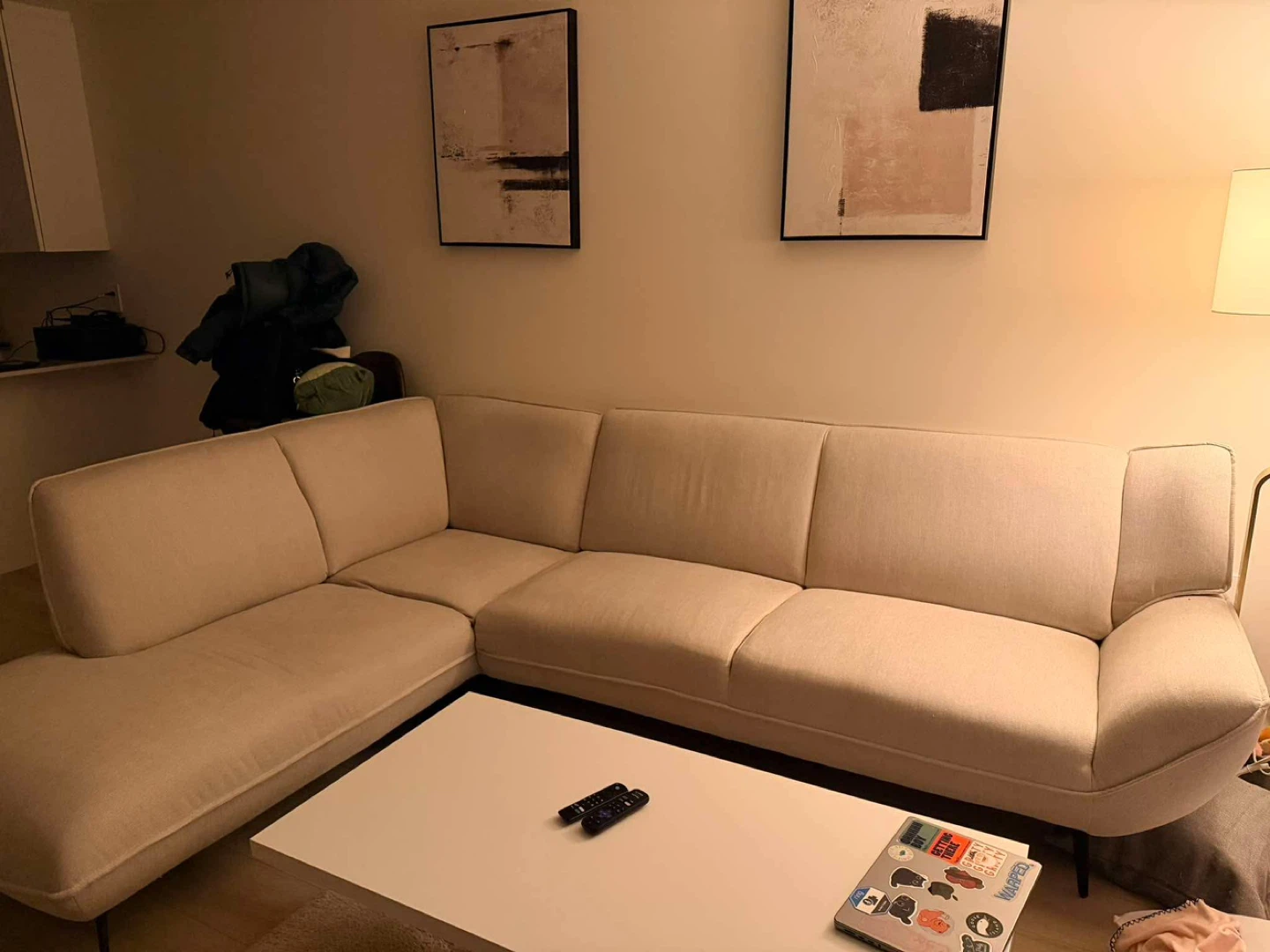 L-Shaped Couch - Beige Fabric Sectional