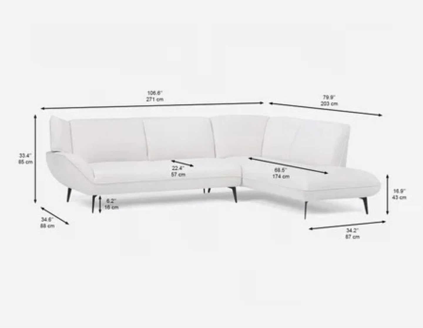 L-Shaped Couch - Beige Fabric Sectional - photo 2
