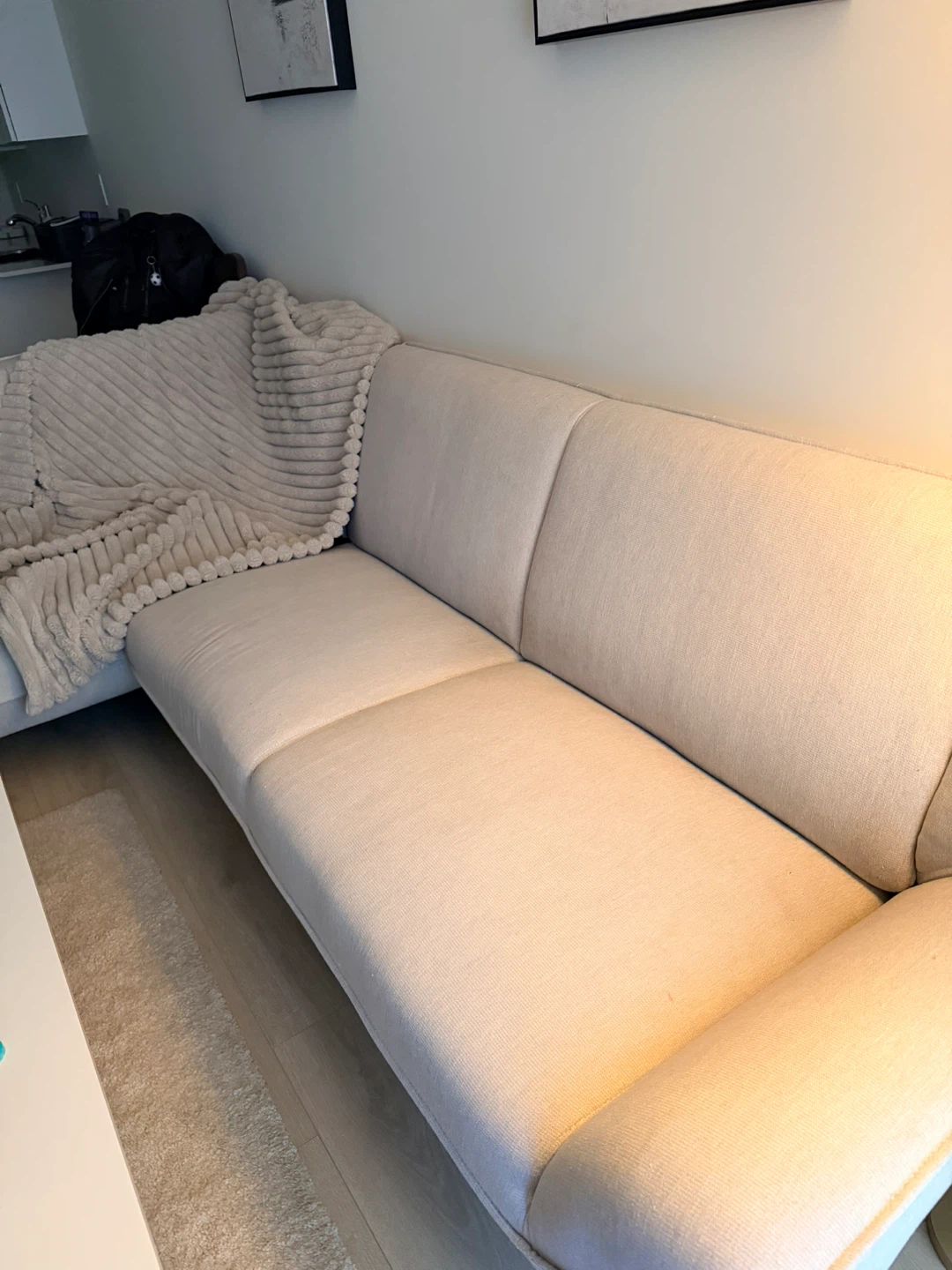 L-Shaped Couch - Beige Fabric Sectional - photo 5