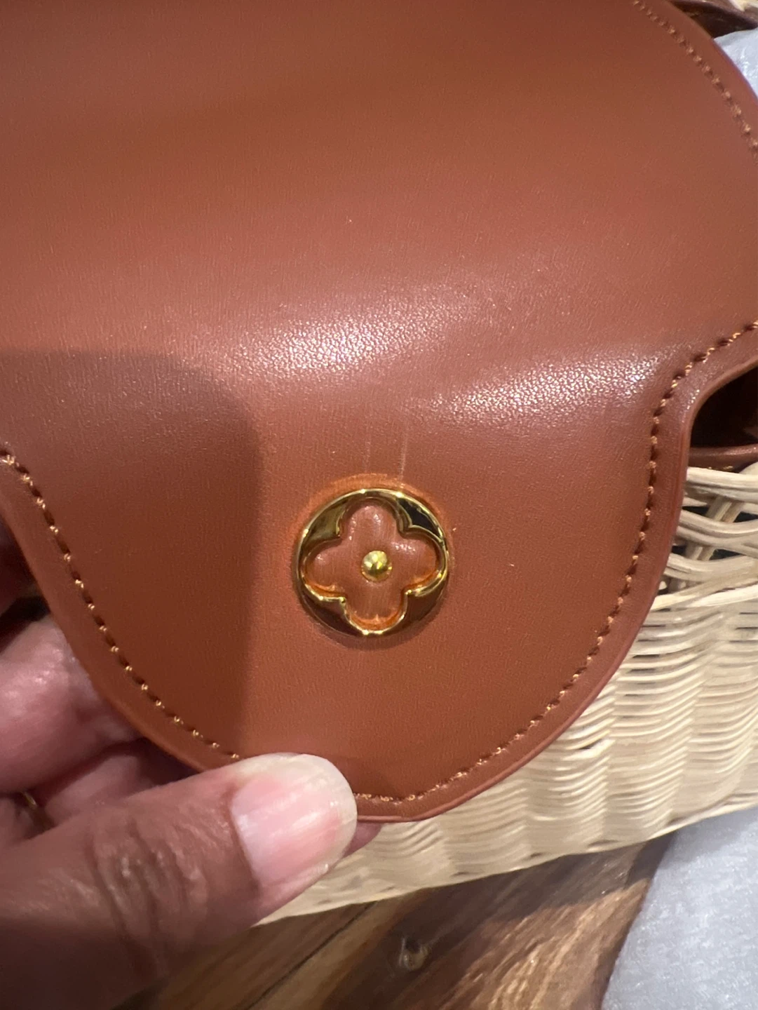 Brown Wicker and Leather Crossbody Bag with Gold Hardware - photo 3