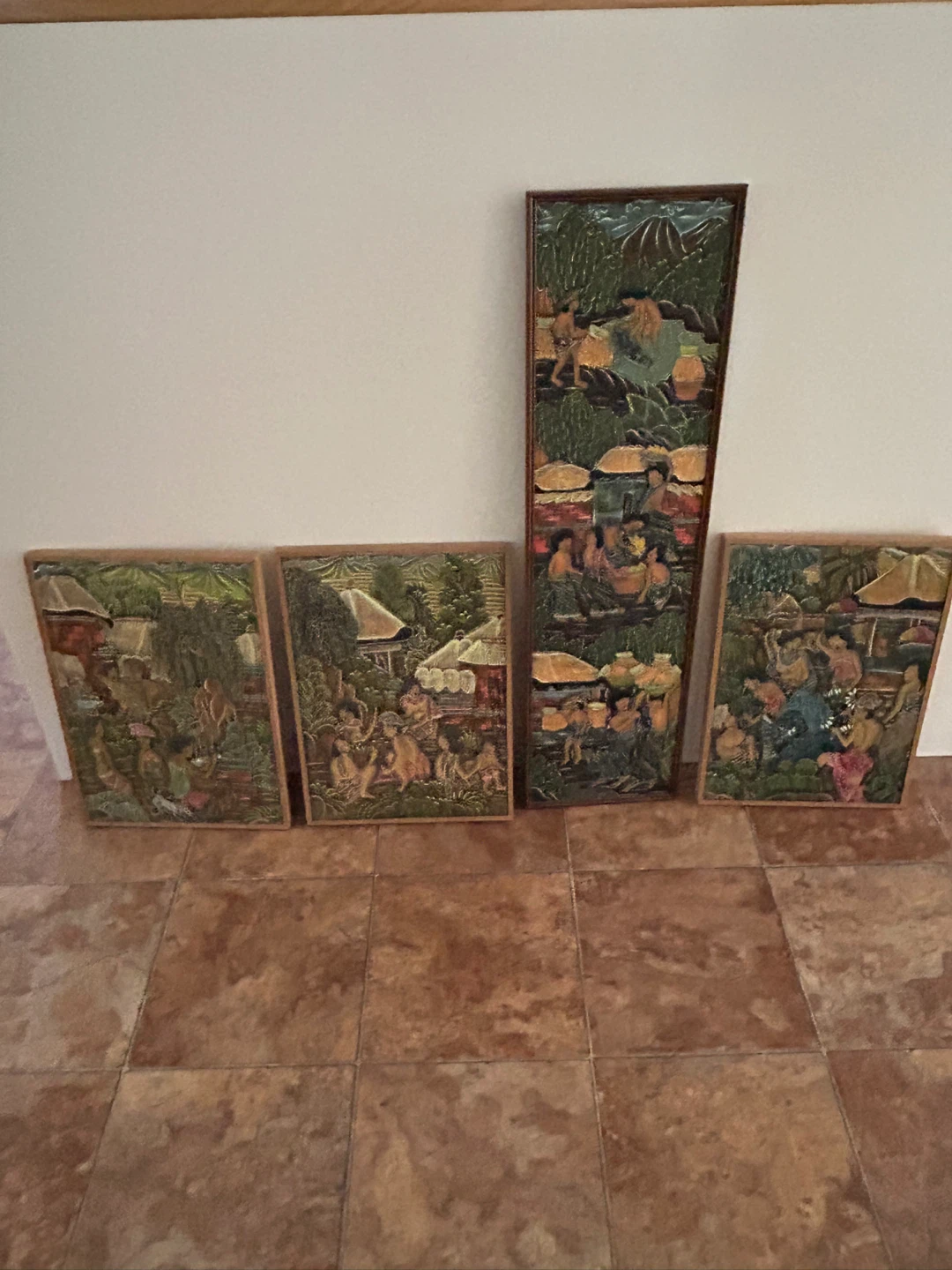 Set of 4 Carved Wood Wall Art Panels