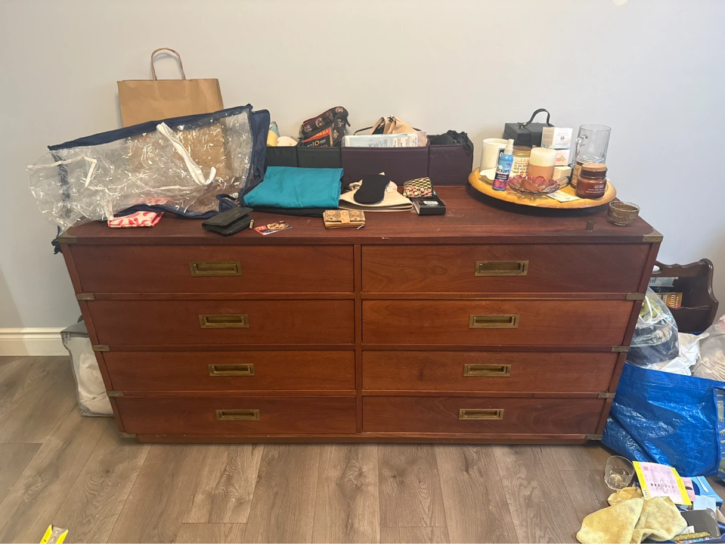 Vintage Wooden Teak Dresser with Brass Hardware