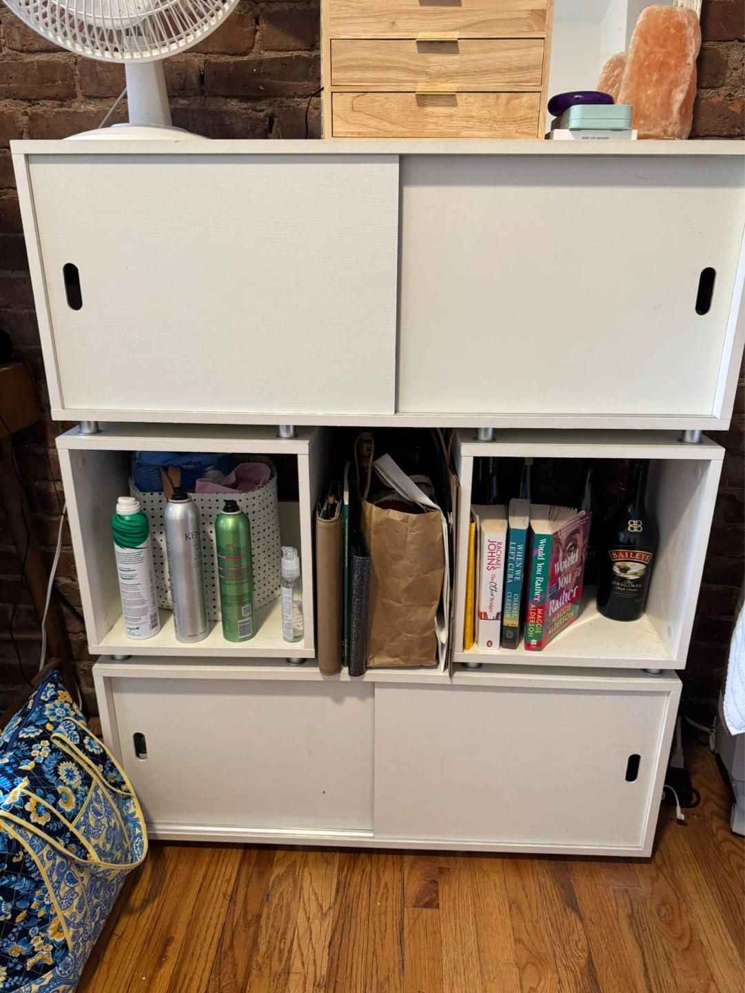 White Storage Cabinet with Sliding Doors