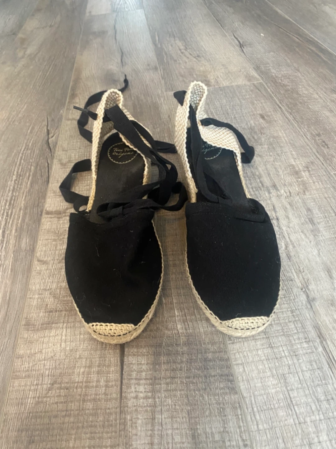 Black Espadrille Wedge Sandals with Tie Ankle Straps - photo 4
