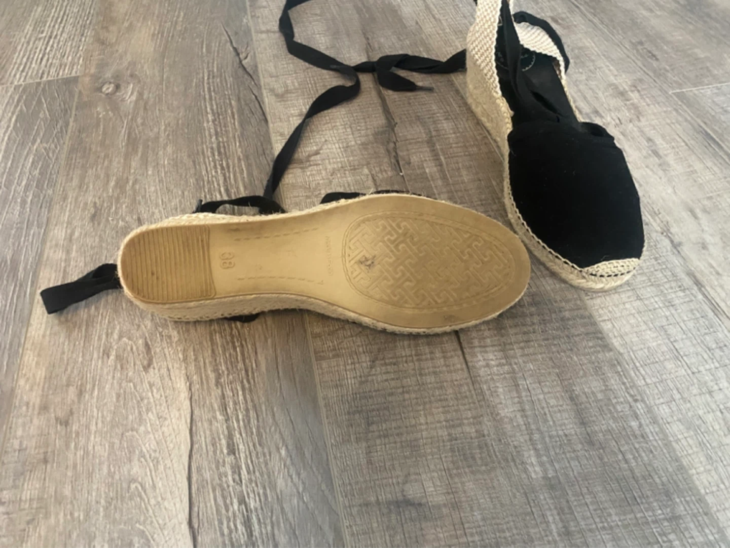Black Espadrille Wedge Sandals with Tie Ankle Straps