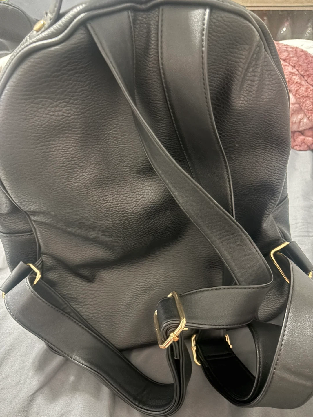 Black Faux Leather Backpack with Gold Chain Detail - photo 2