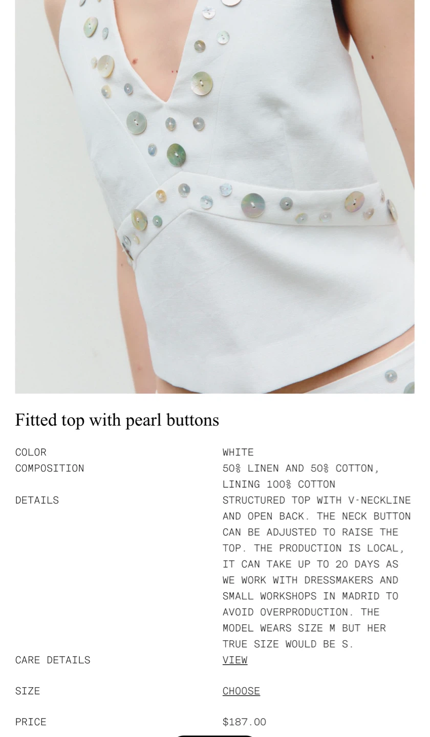 MOC White Linen Blend Halter Top with Pearl Buttons - photo 4