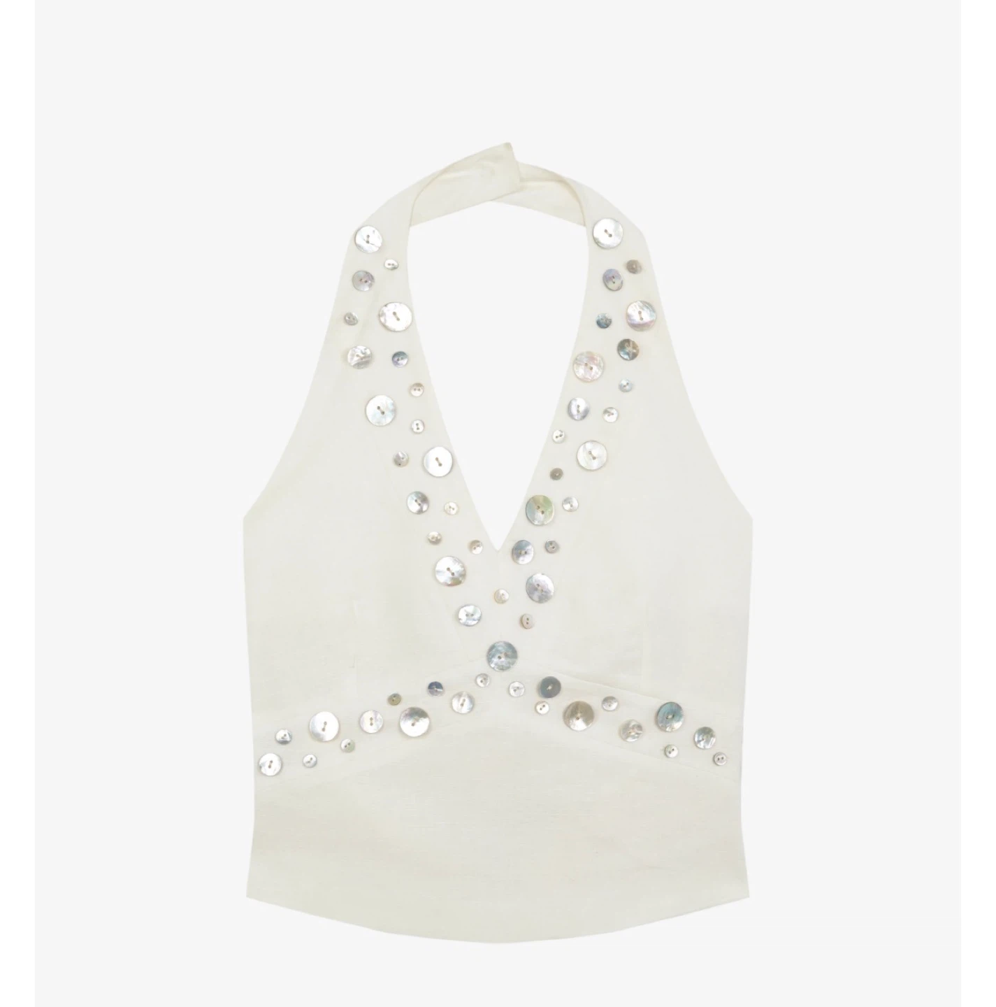 MOC White Linen Blend Halter Top with Pearl Buttons - photo 2