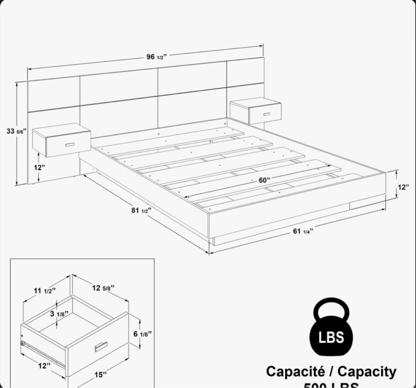 Queen Size Bed Frame with Headboard and Nightstands - photo 2