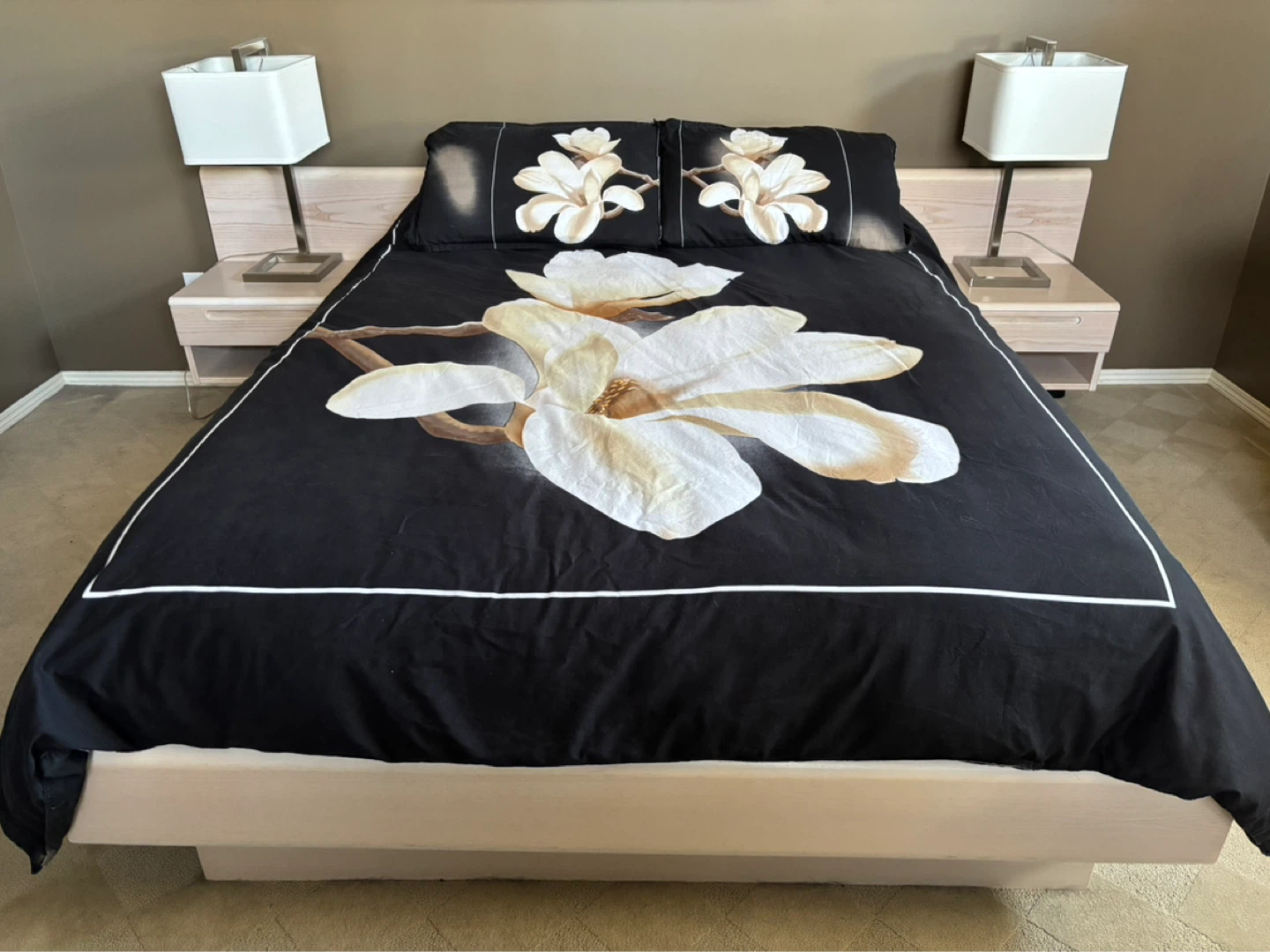 Queen Size Bed Frame with Headboard and Nightstands