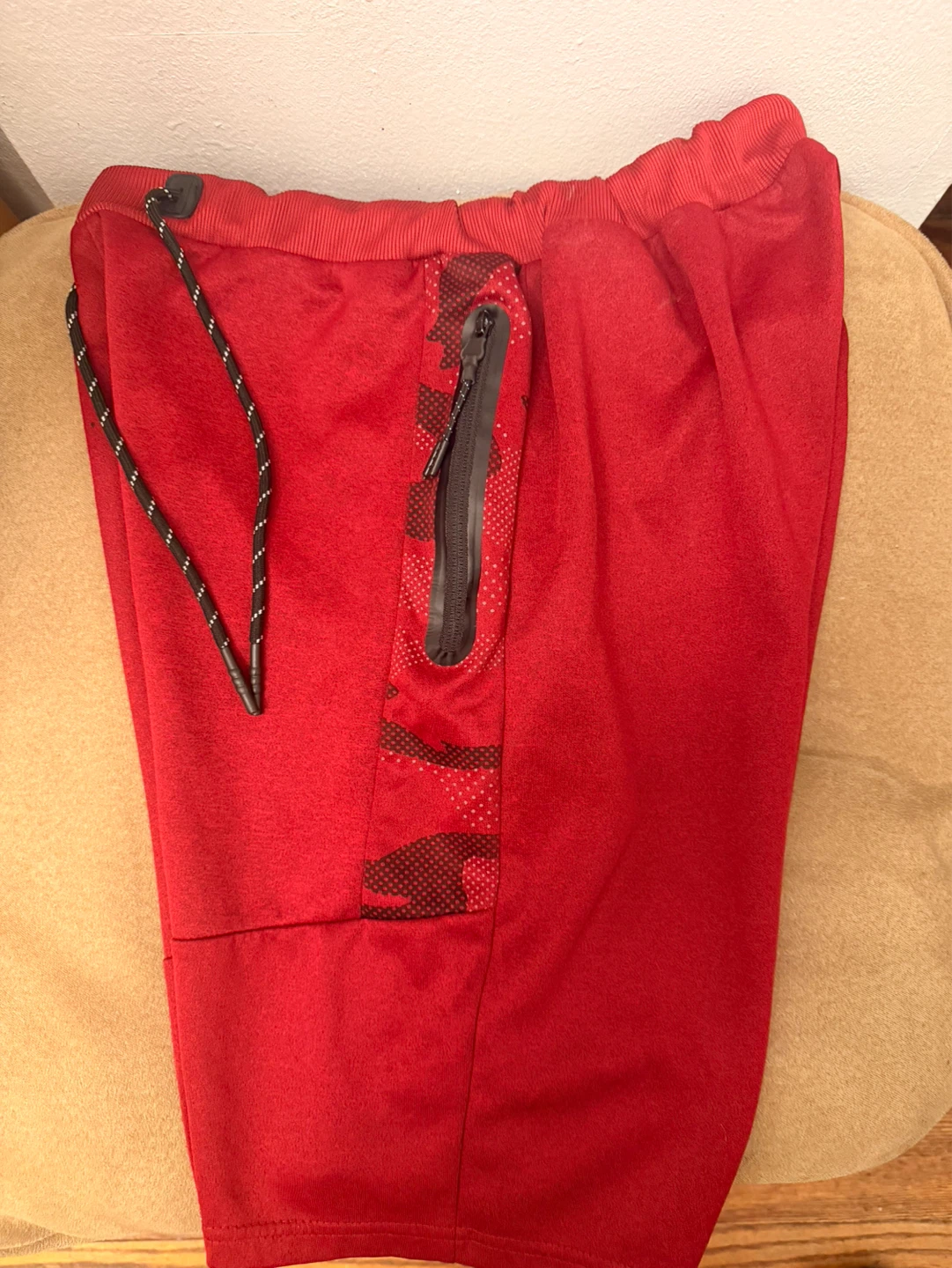 Red Athletic Shorts with Zipper Pockets