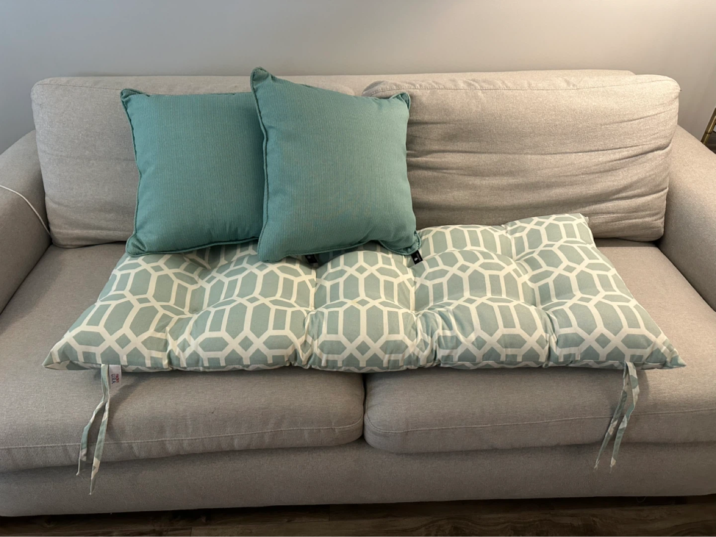 2 Outdoor Throw Pillows and 1 Bench Cushion (Used indoor only)